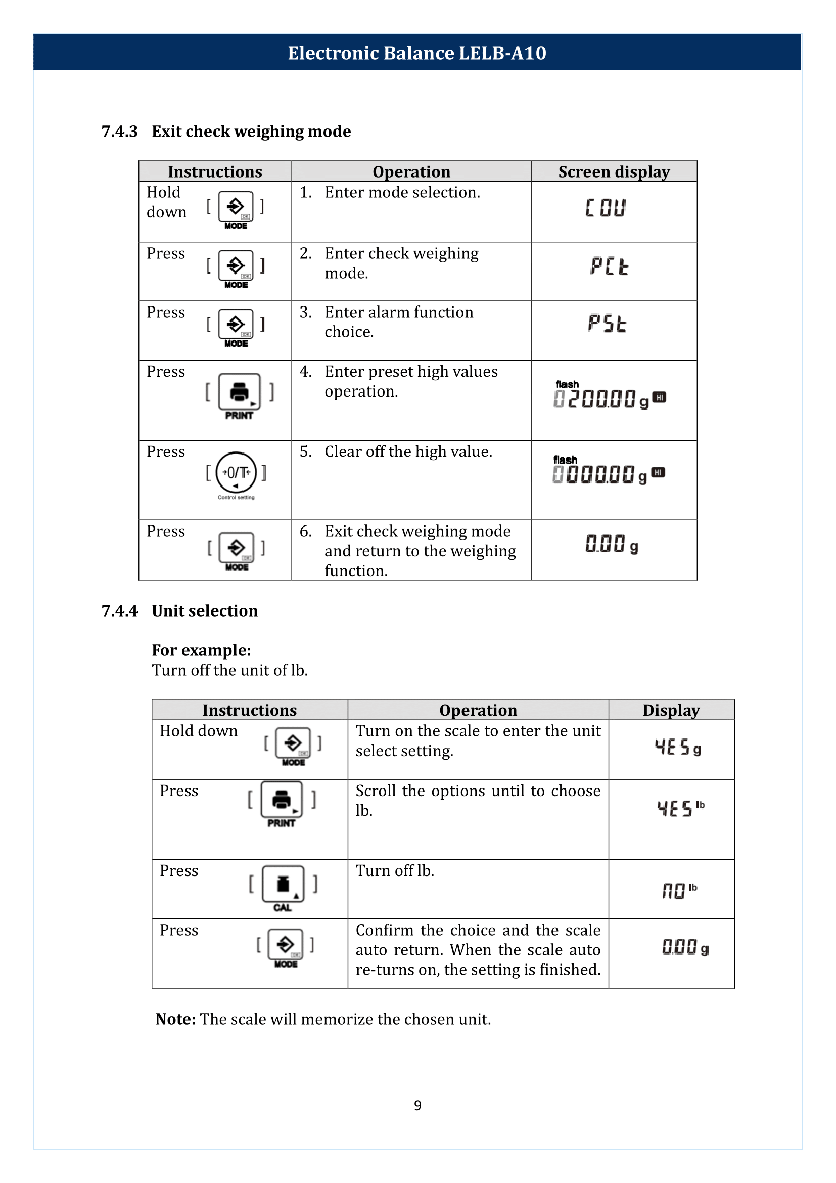 Electronic balance LELB-A10 Manual