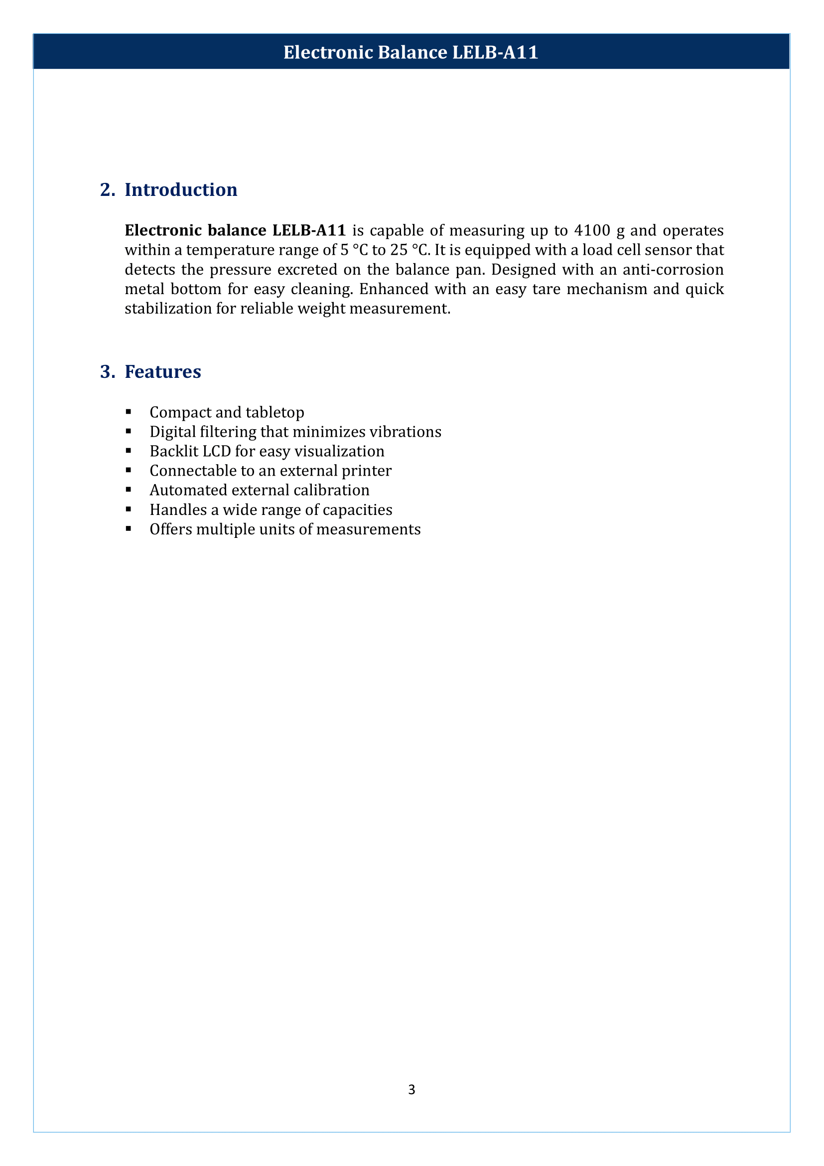 Electronic balance LELB-A11 Manual
