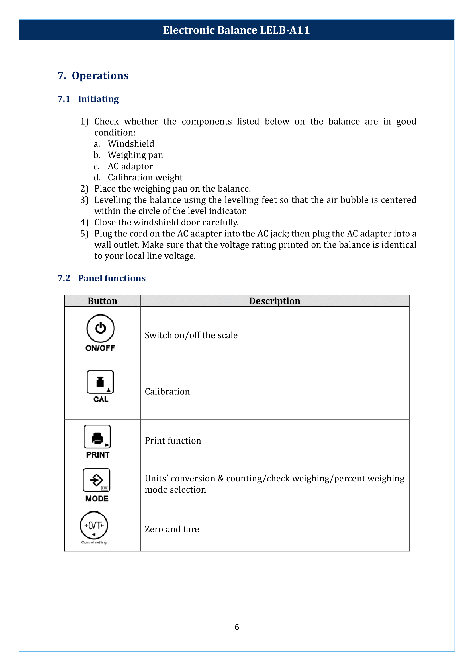 Electronic balance LELB-A11 Manual