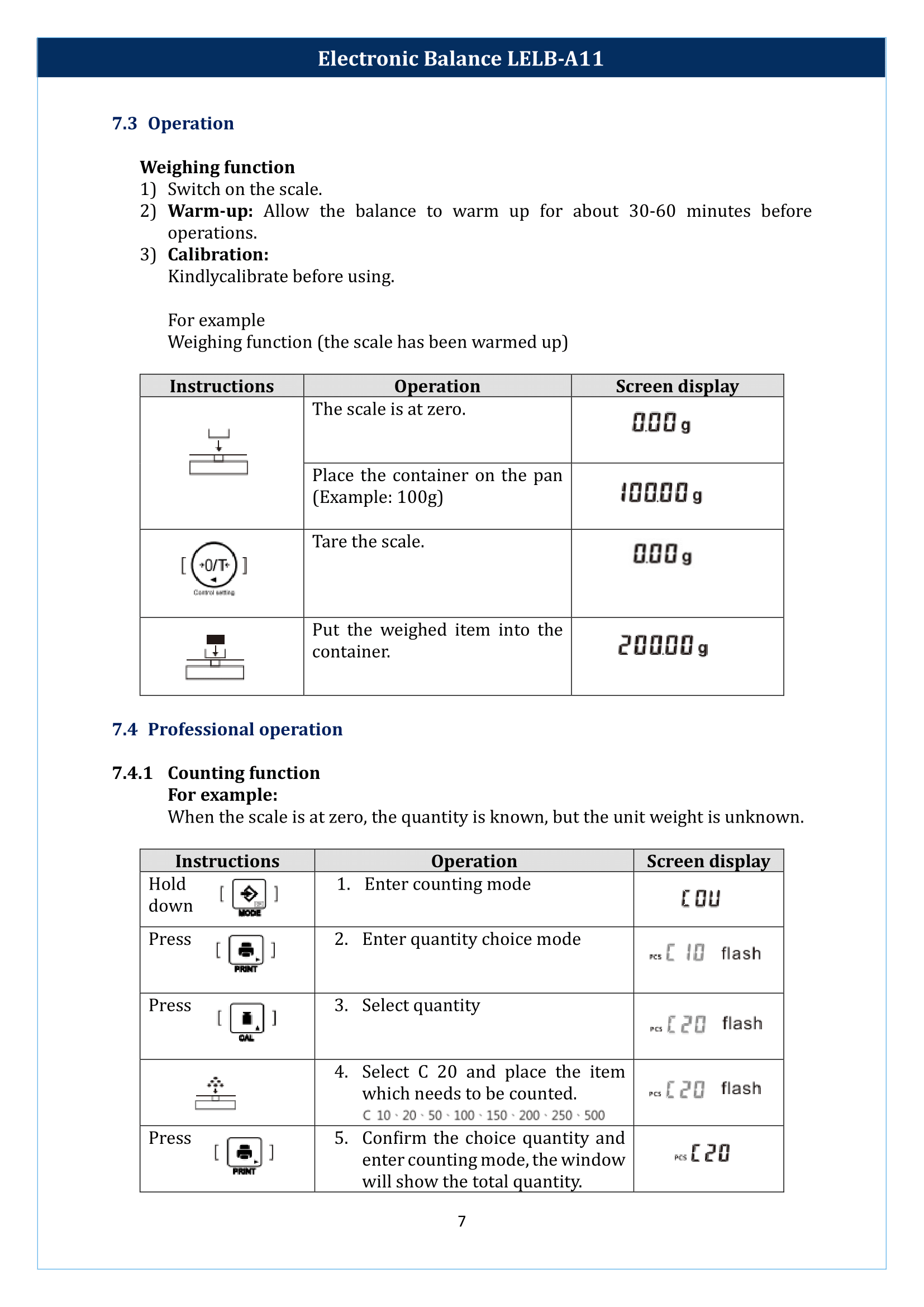 Electronic balance LELB-A11 Manual