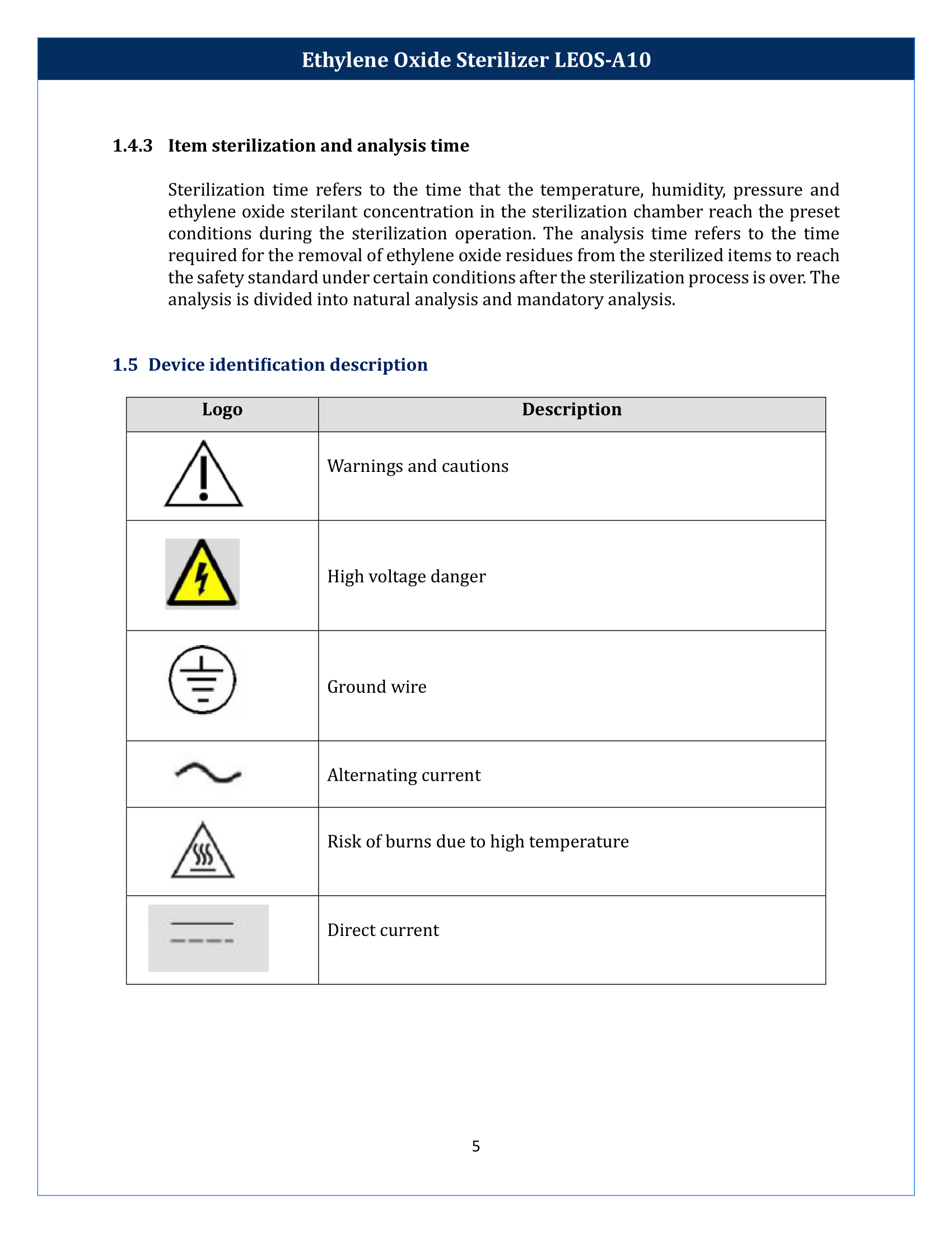 Ethylene Oxide Sterilizer LEOS-A10 Manual