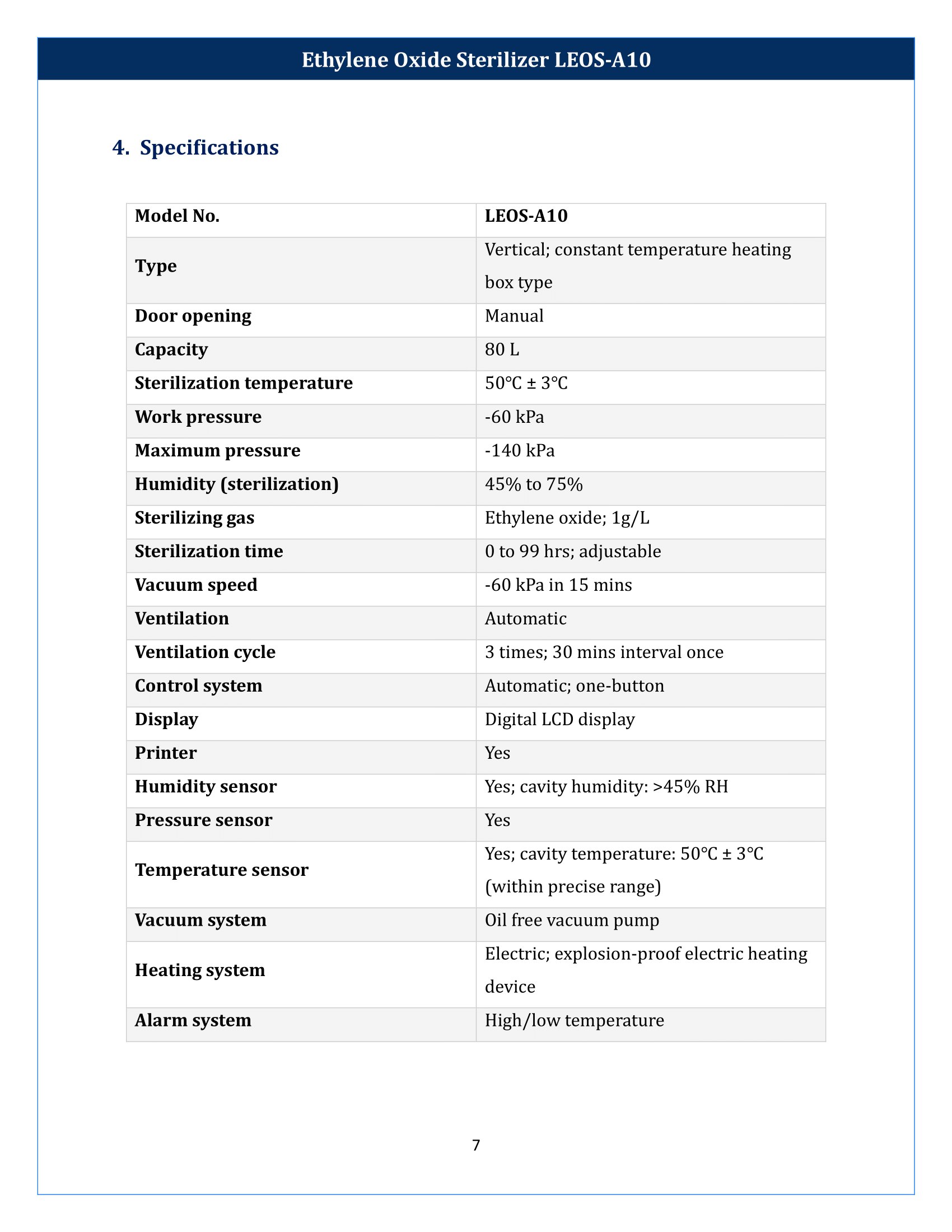 Ethylene Oxide Sterilizer LEOS-A10 Manual