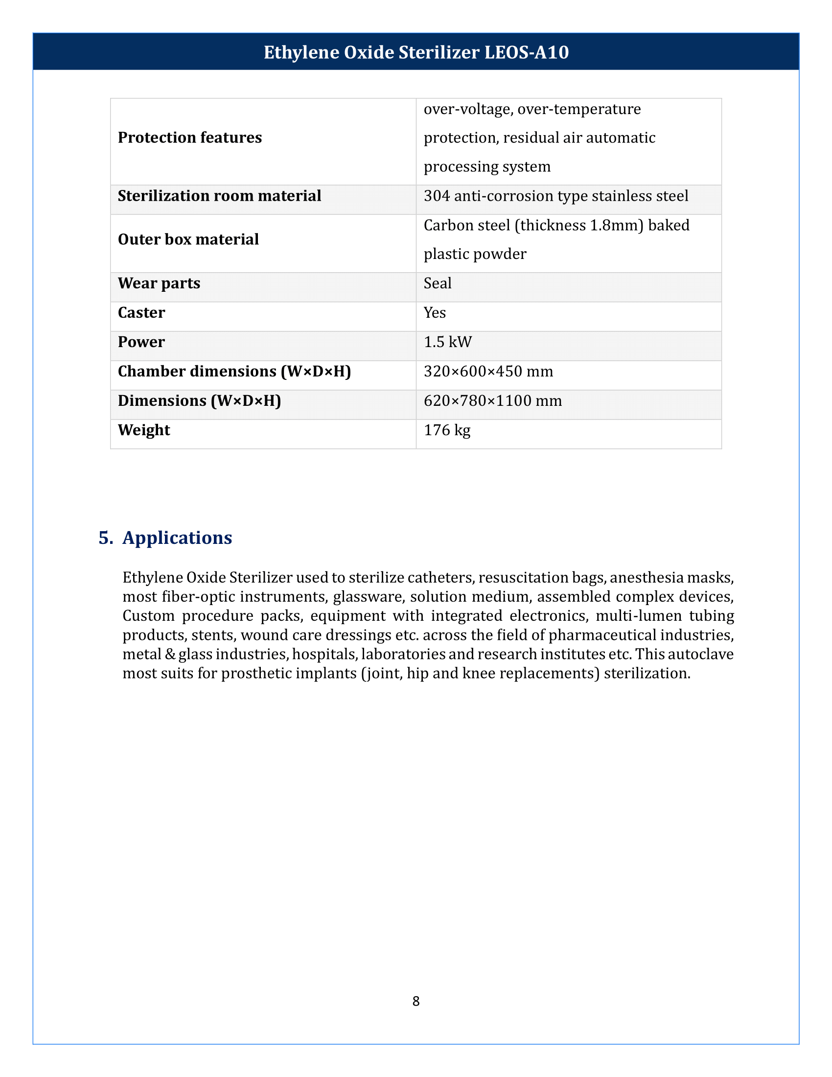 Ethylene Oxide Sterilizer LEOS-A10 Manual