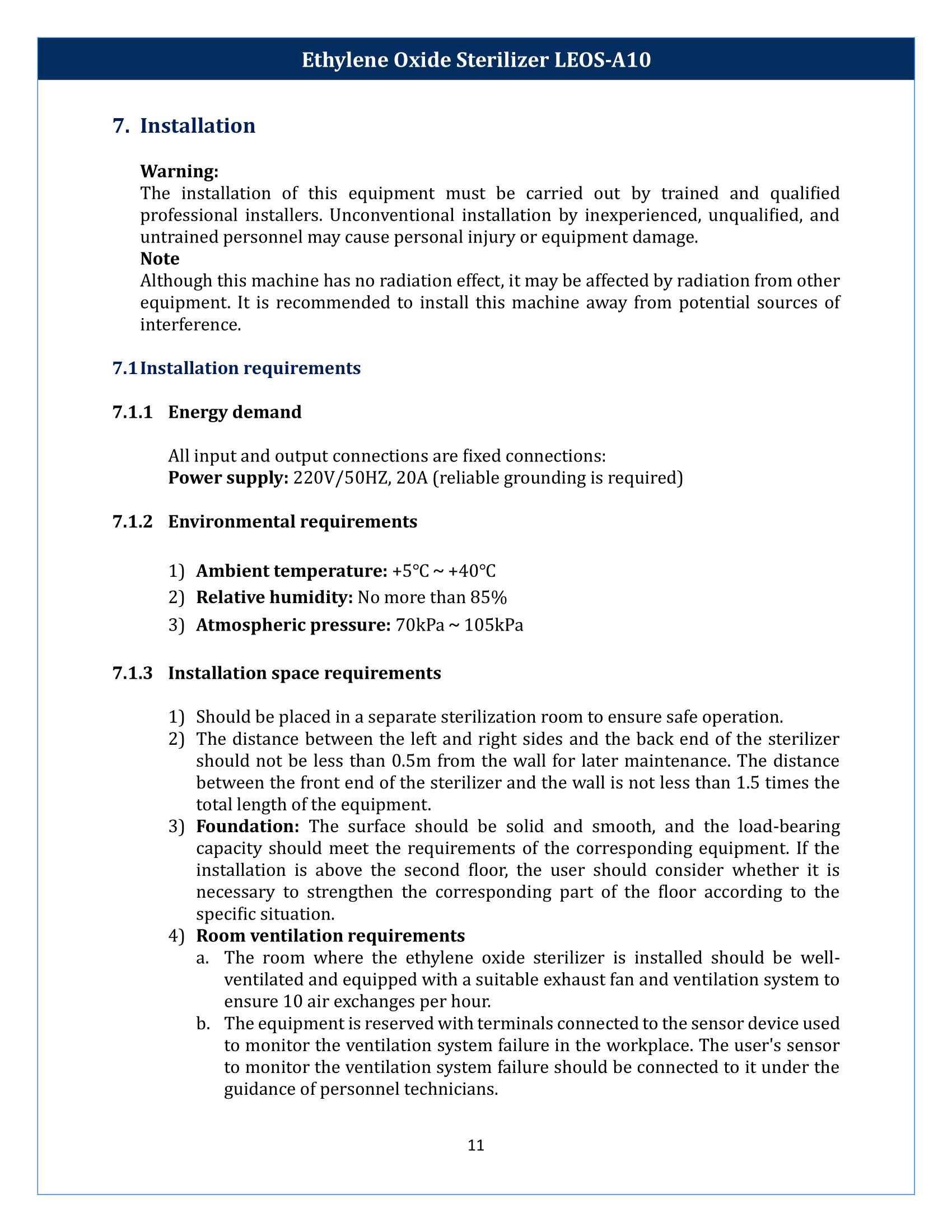 Ethylene Oxide Sterilizer LEOS-A10 Manual