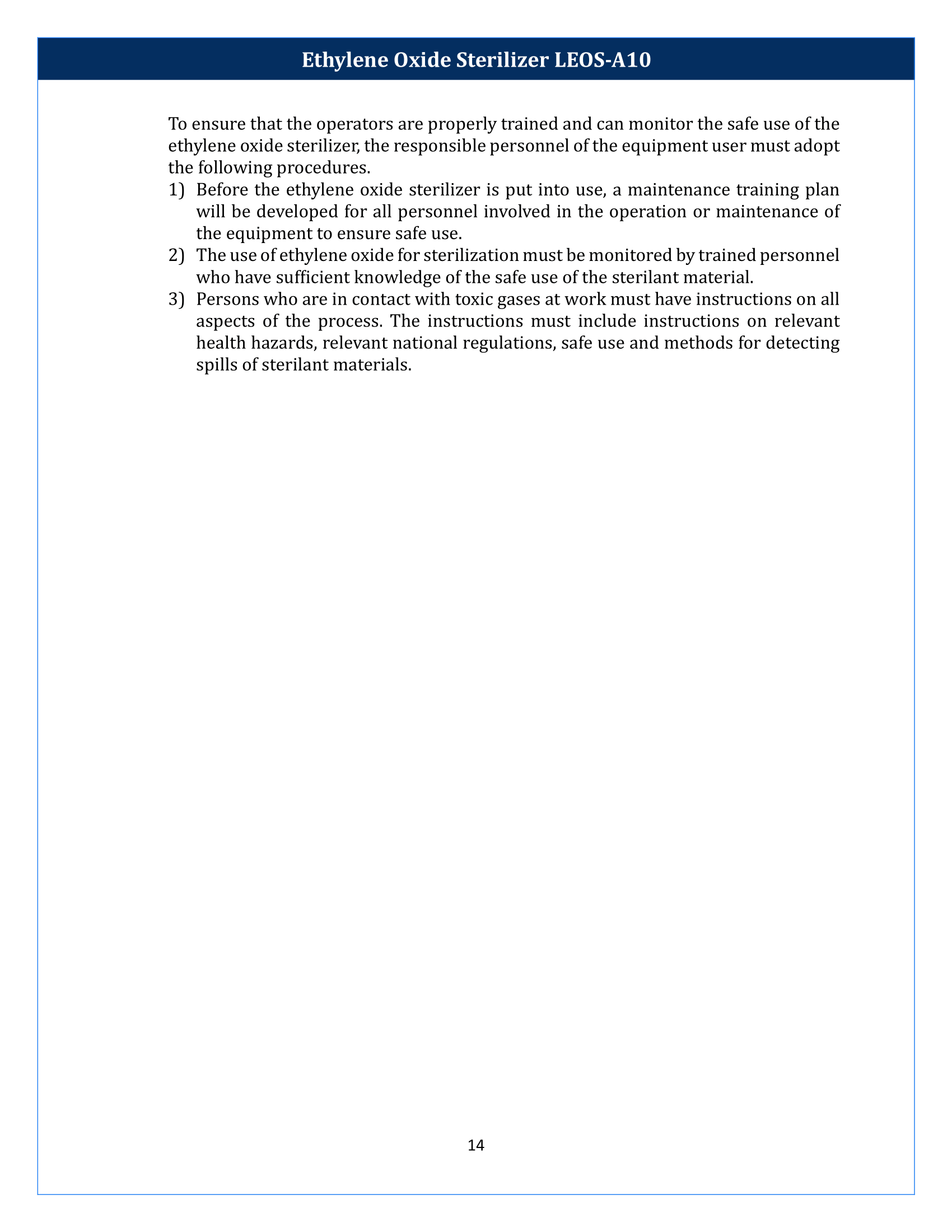 Ethylene Oxide Sterilizer LEOS-A10 Manual