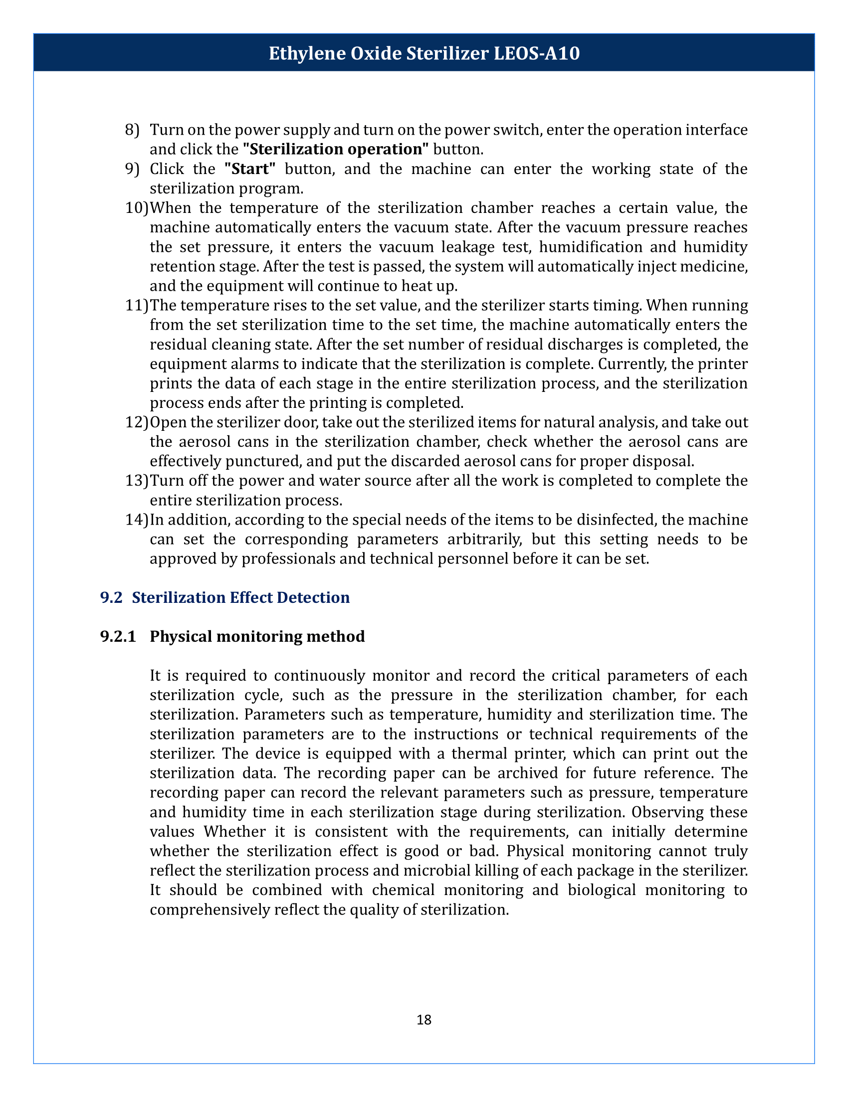 Ethylene Oxide Sterilizer LEOS-A10 Manual
