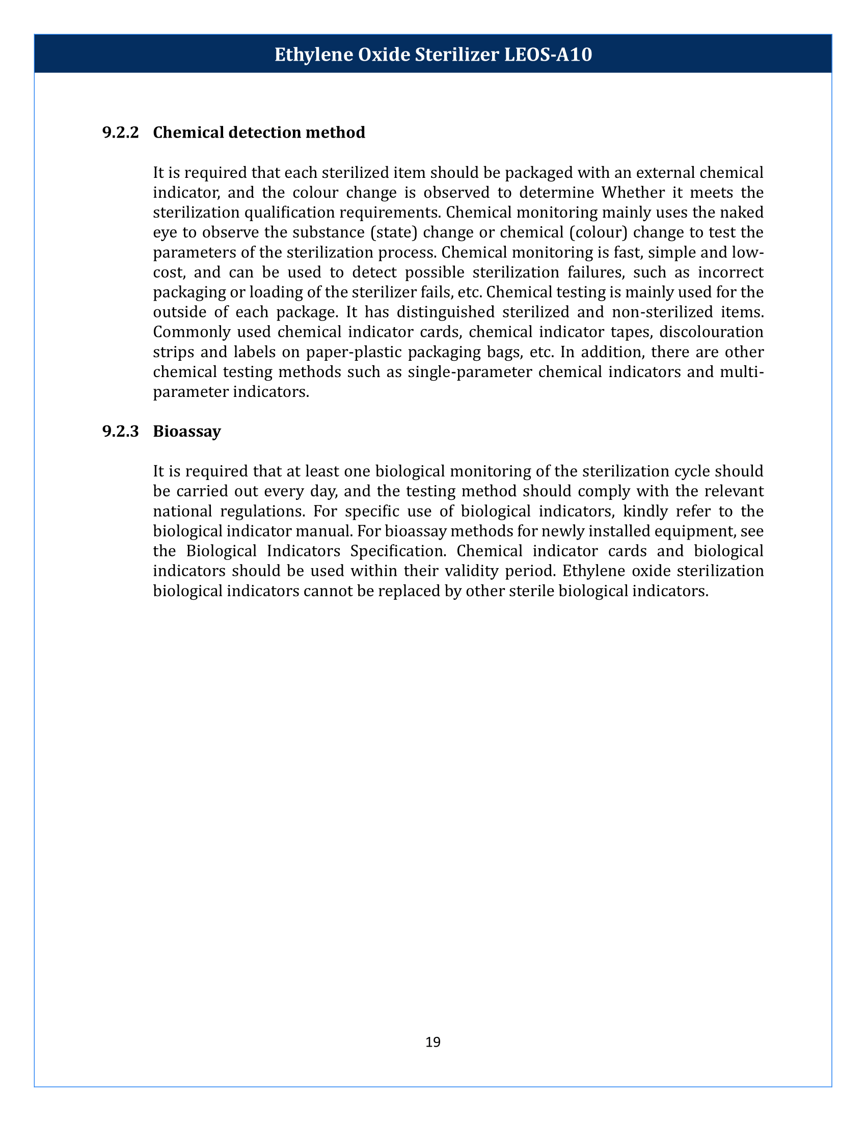 Ethylene Oxide Sterilizer LEOS-A10 Manual