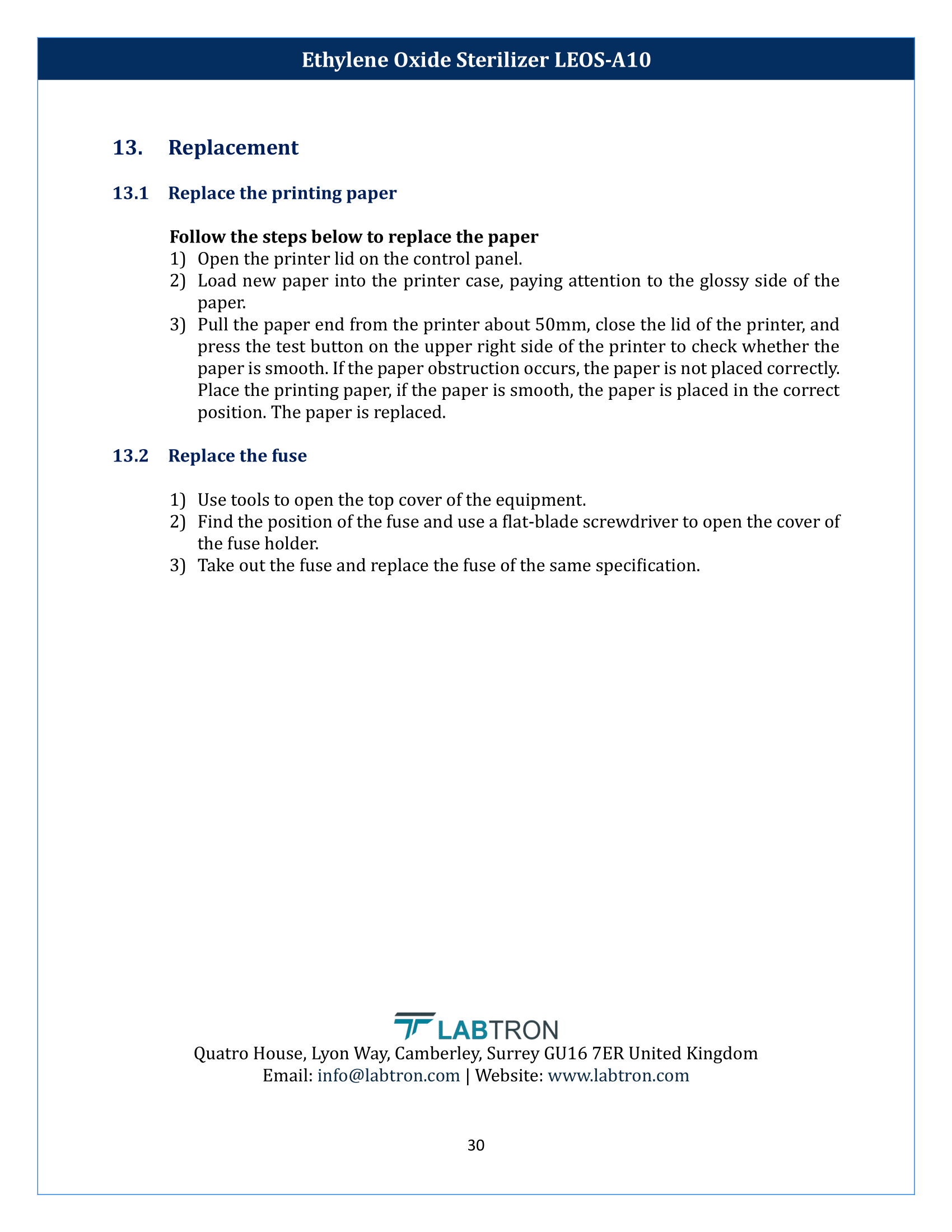 Ethylene Oxide Sterilizer LEOS-A10 Manual