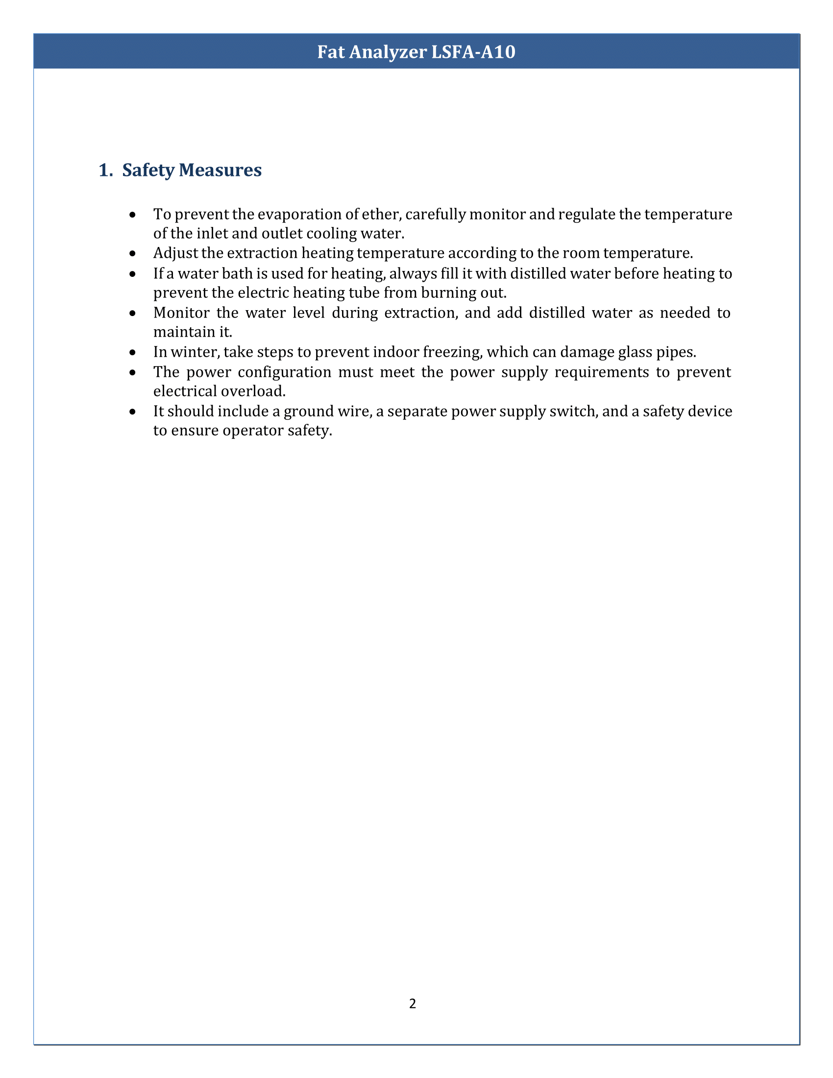 Fat Analyzer LSFA-A10 Manual