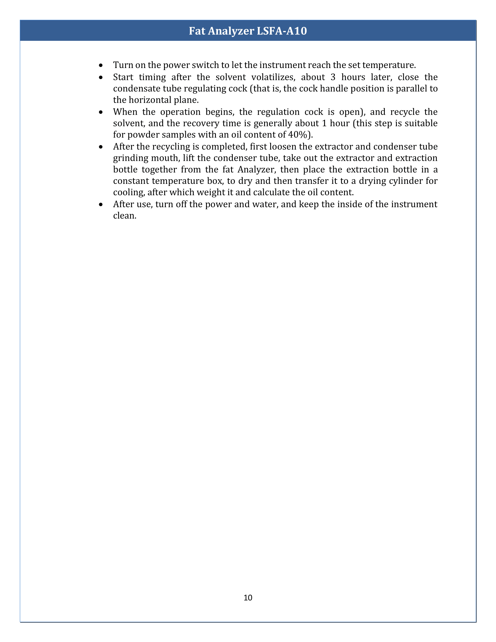 Fat Analyzer LSFA-A10 Manual