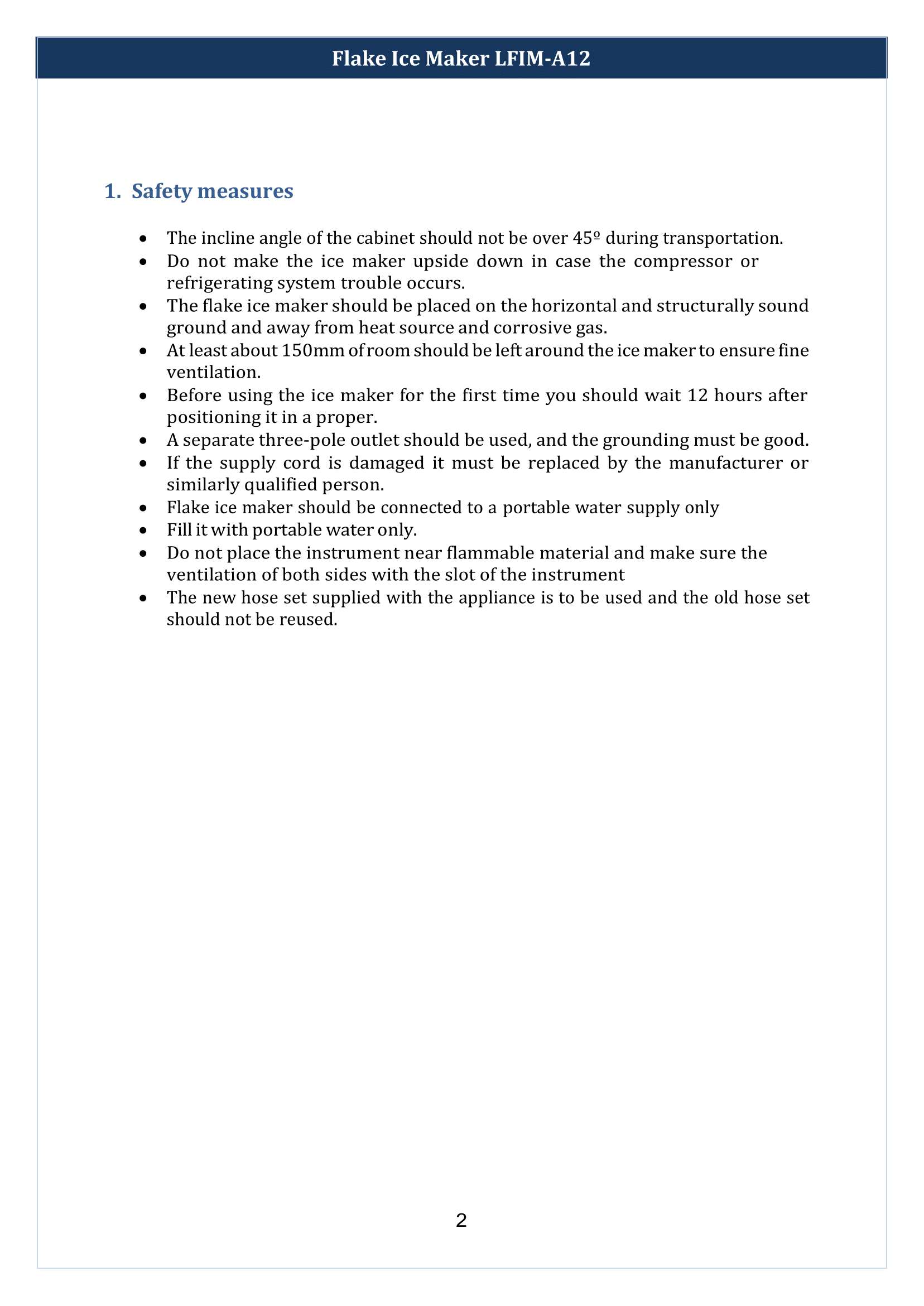 Flake Ice Maker LFIM-A12 Manual