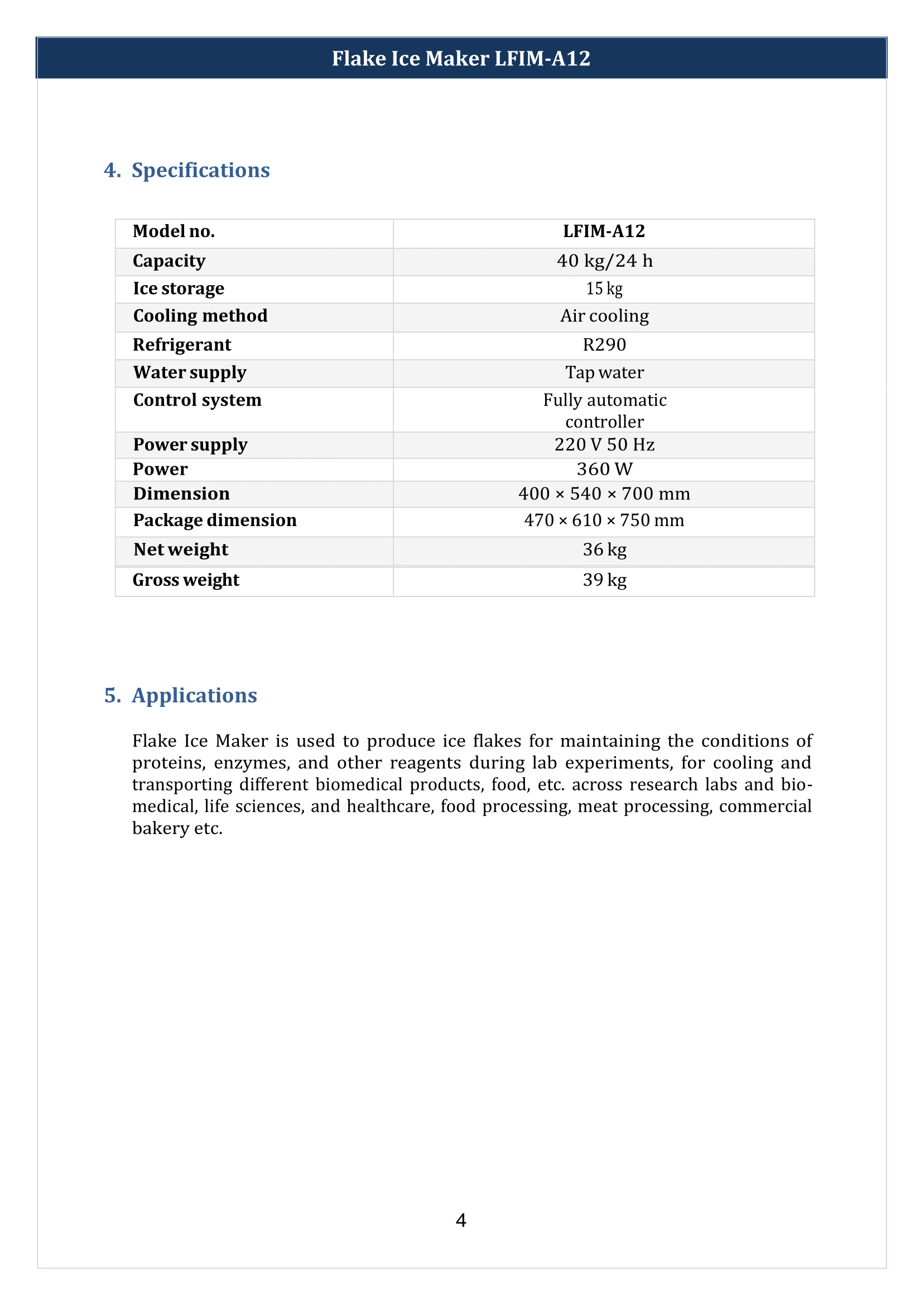 Flake Ice Maker LFIM-A12 Manual