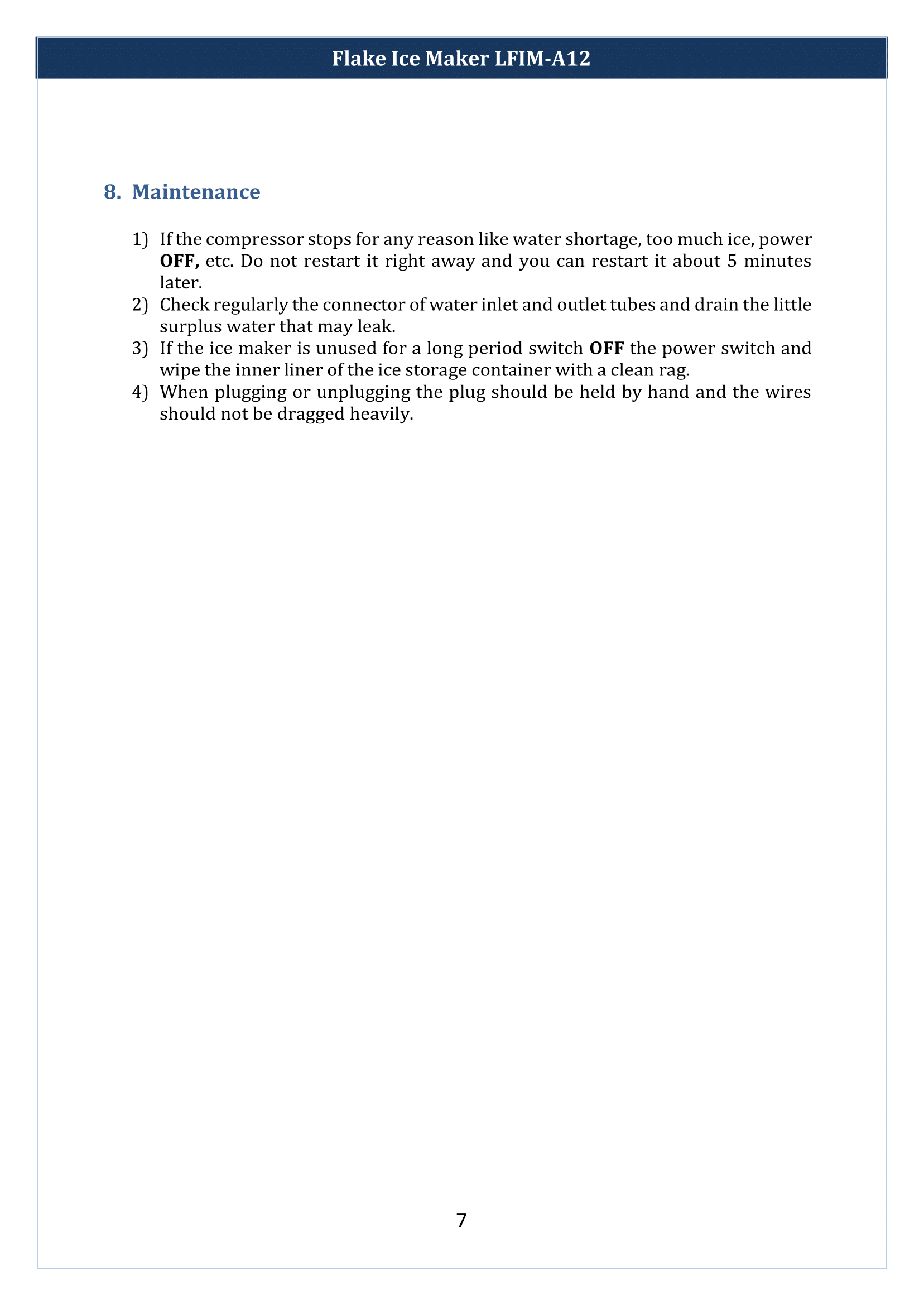 Flake Ice Maker LFIM-A12 Manual
