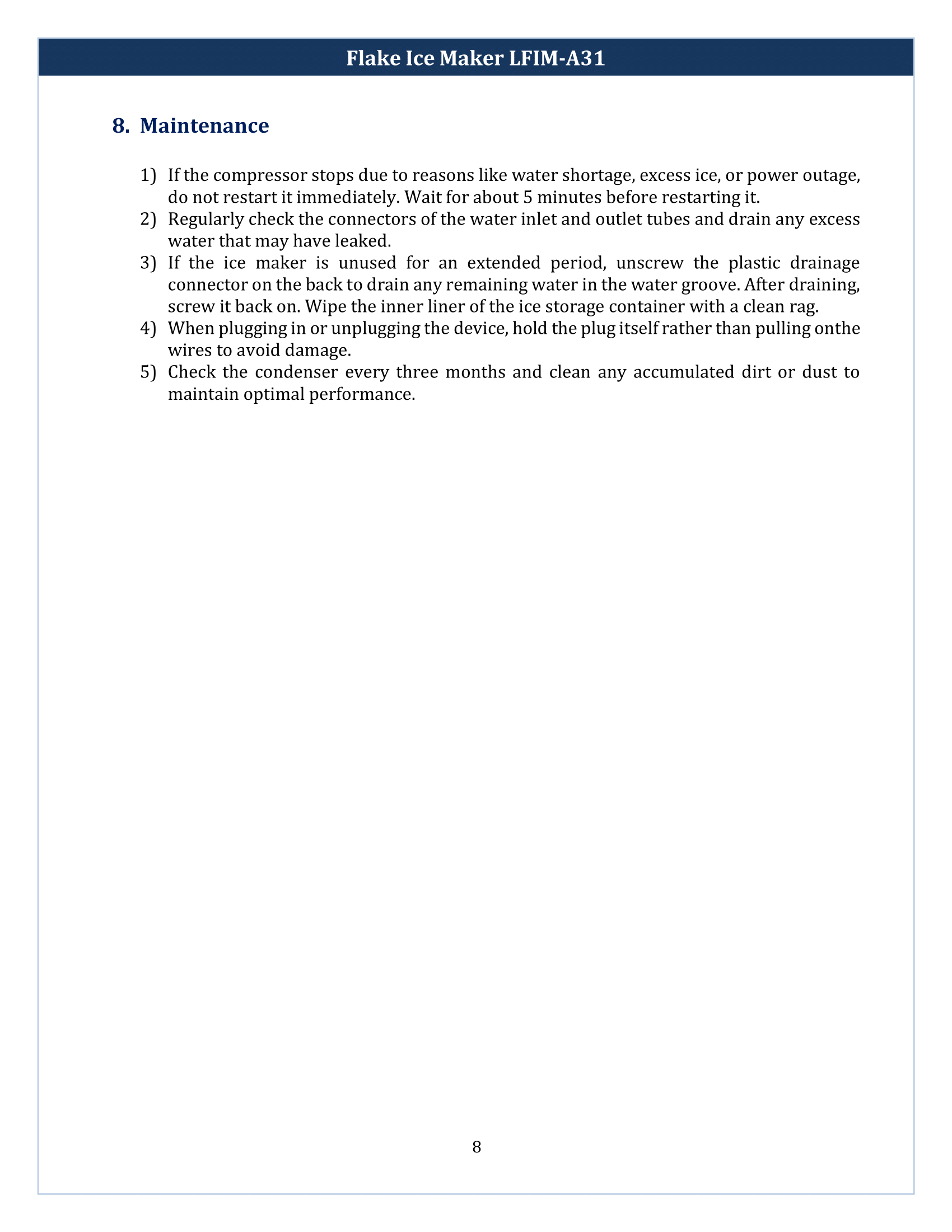 Flake Ice Maker LFIM-A31 Manual