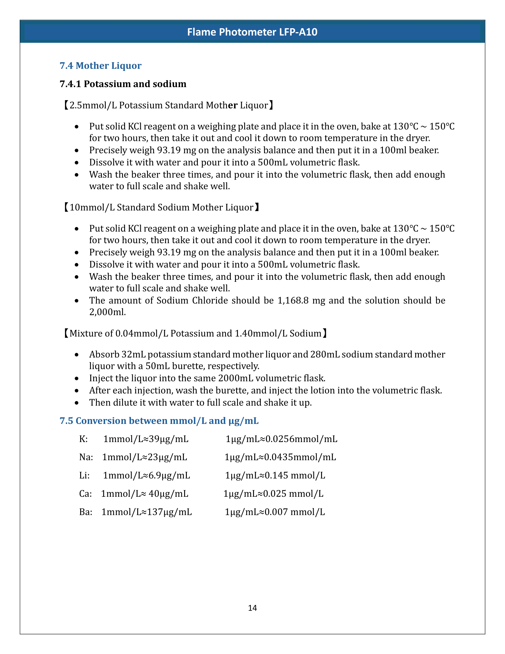 Flame Photometer LFP-A10 Manual