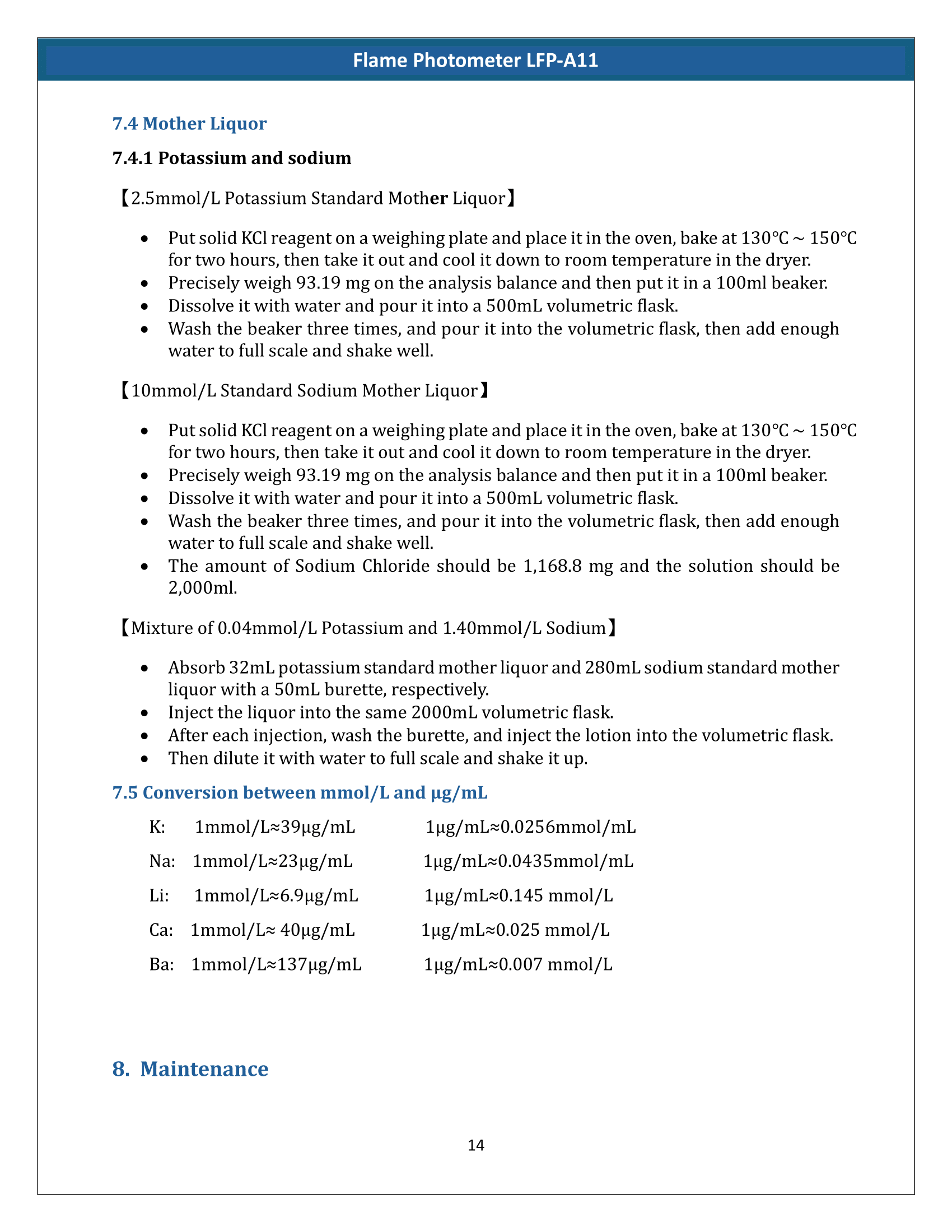 Flame Photometer LFP-A11 Manual