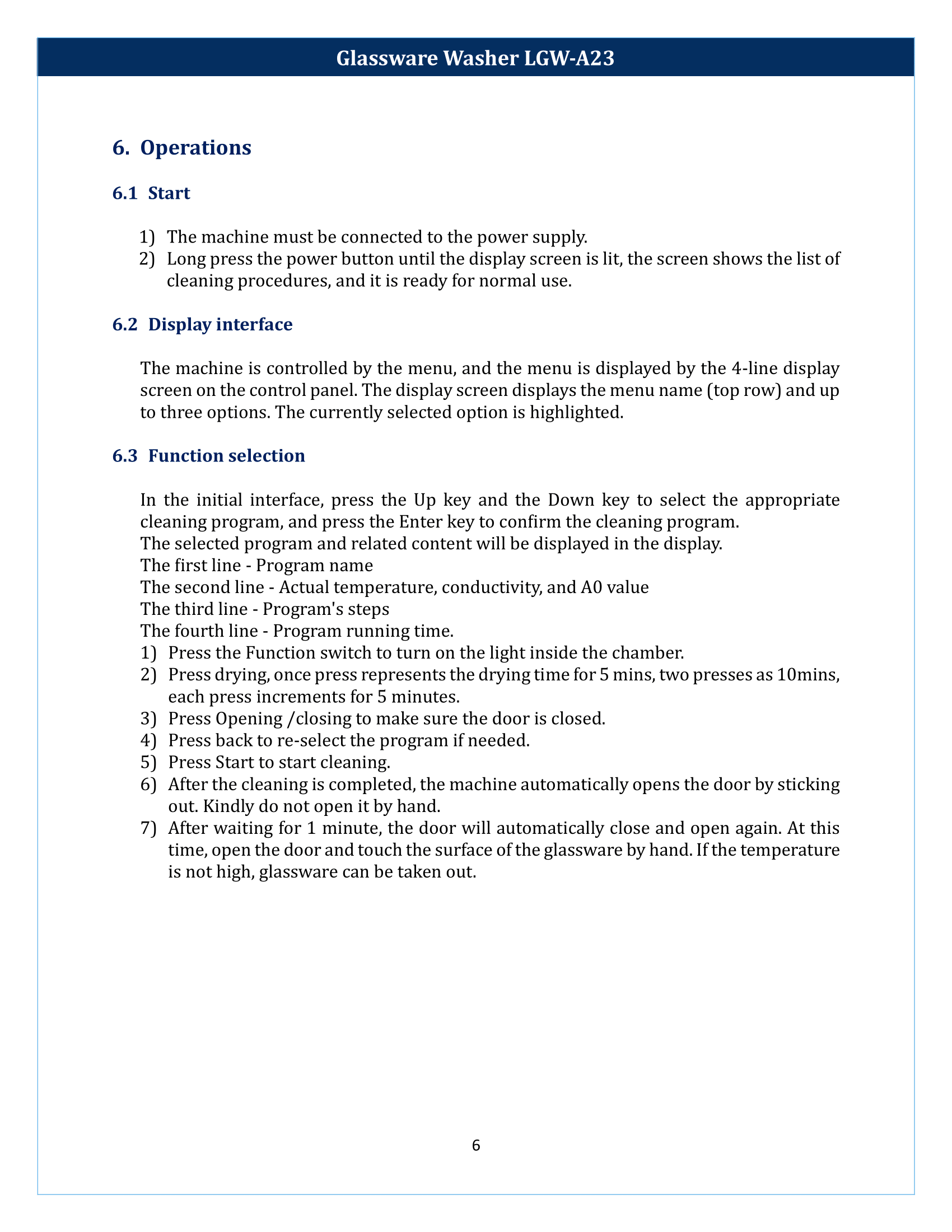 Glassware Washer LGW-A23 Manual