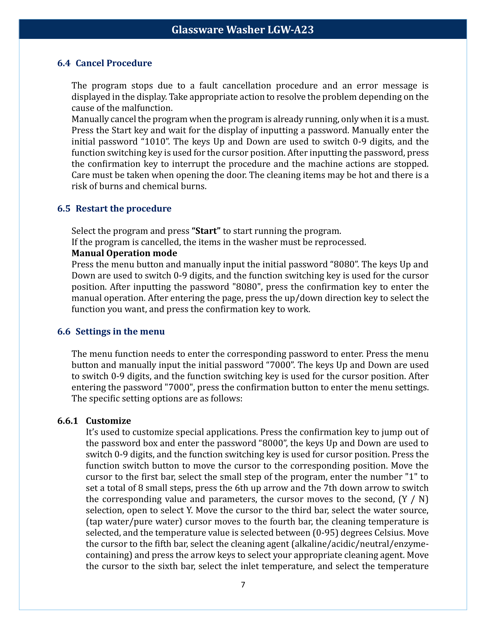 Glassware Washer LGW-A23 Manual