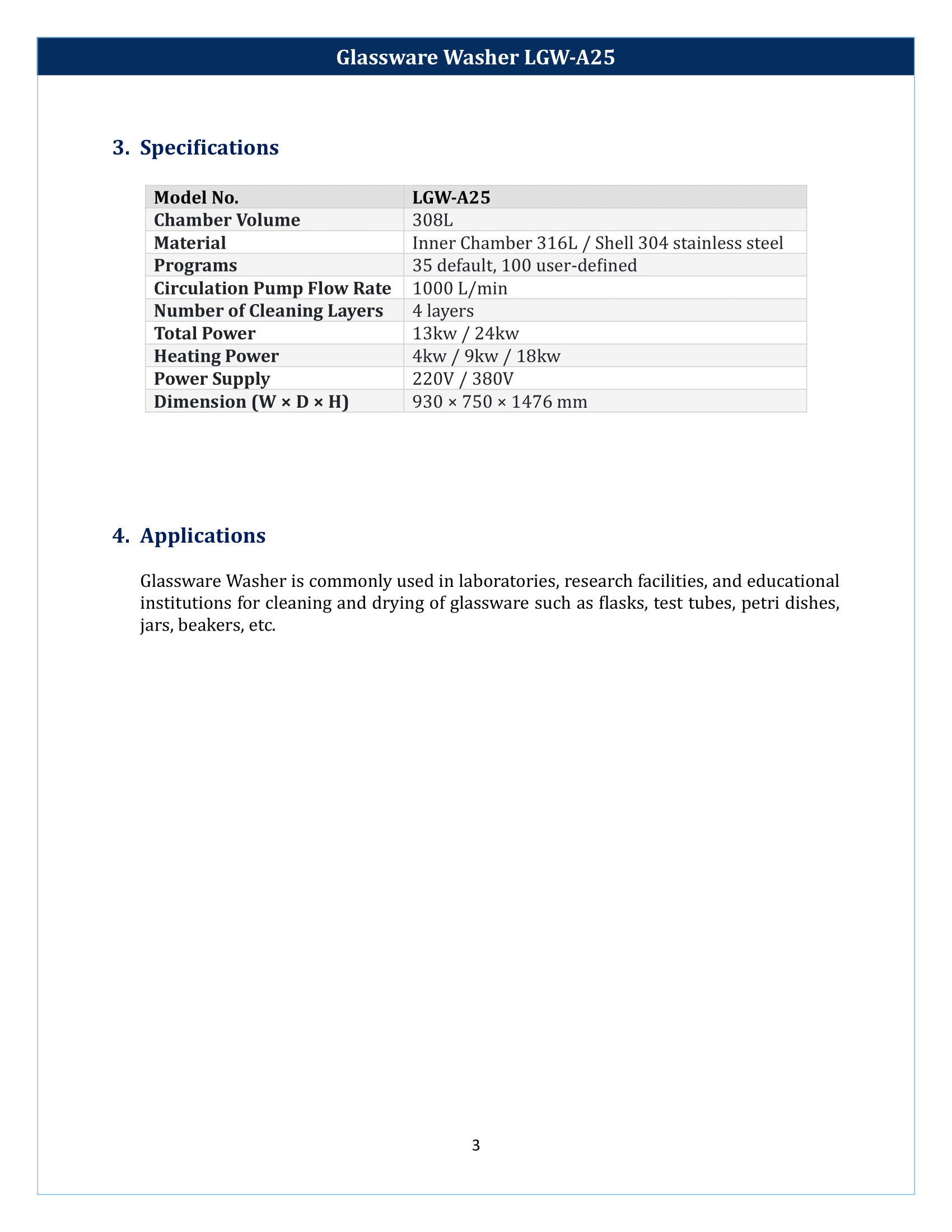 Glassware Washer LGW-A25 Manual