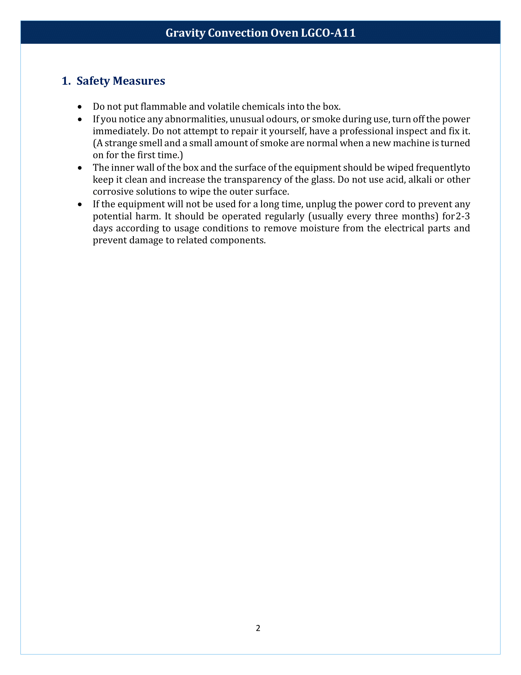 Gravity Convection Oven LGCO-A11 Manual