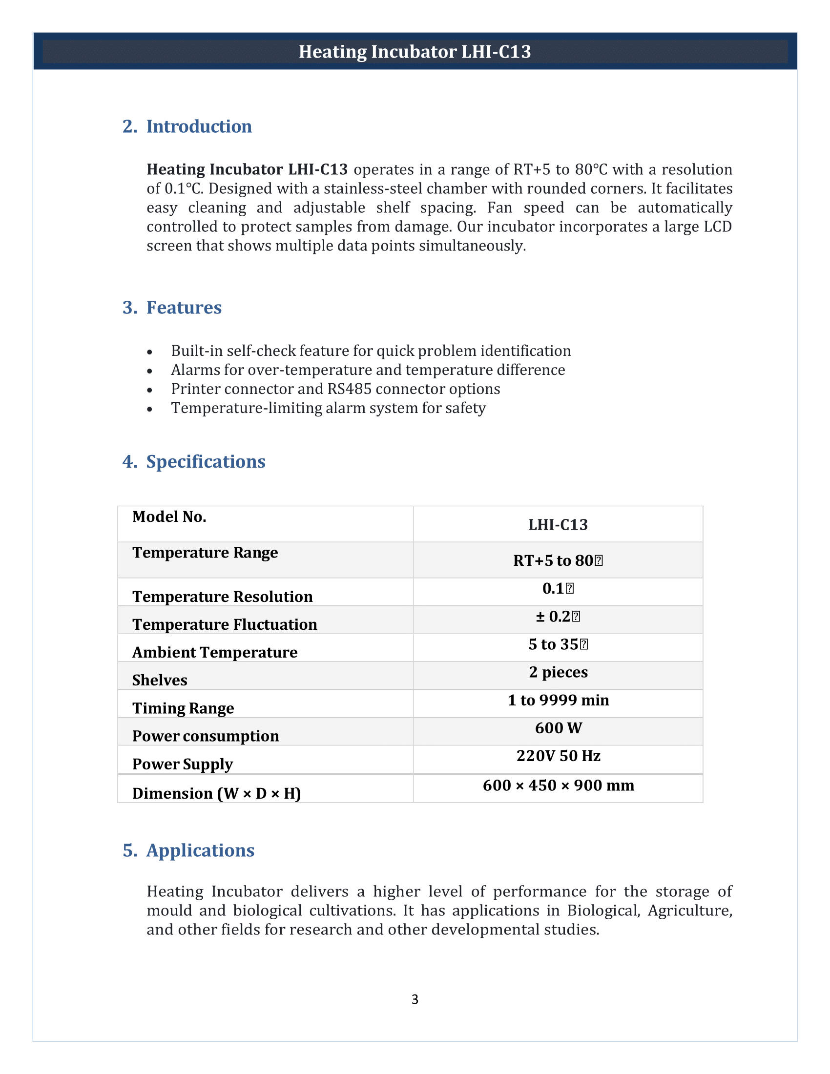 Heating Incubator LHI-C13 Manual