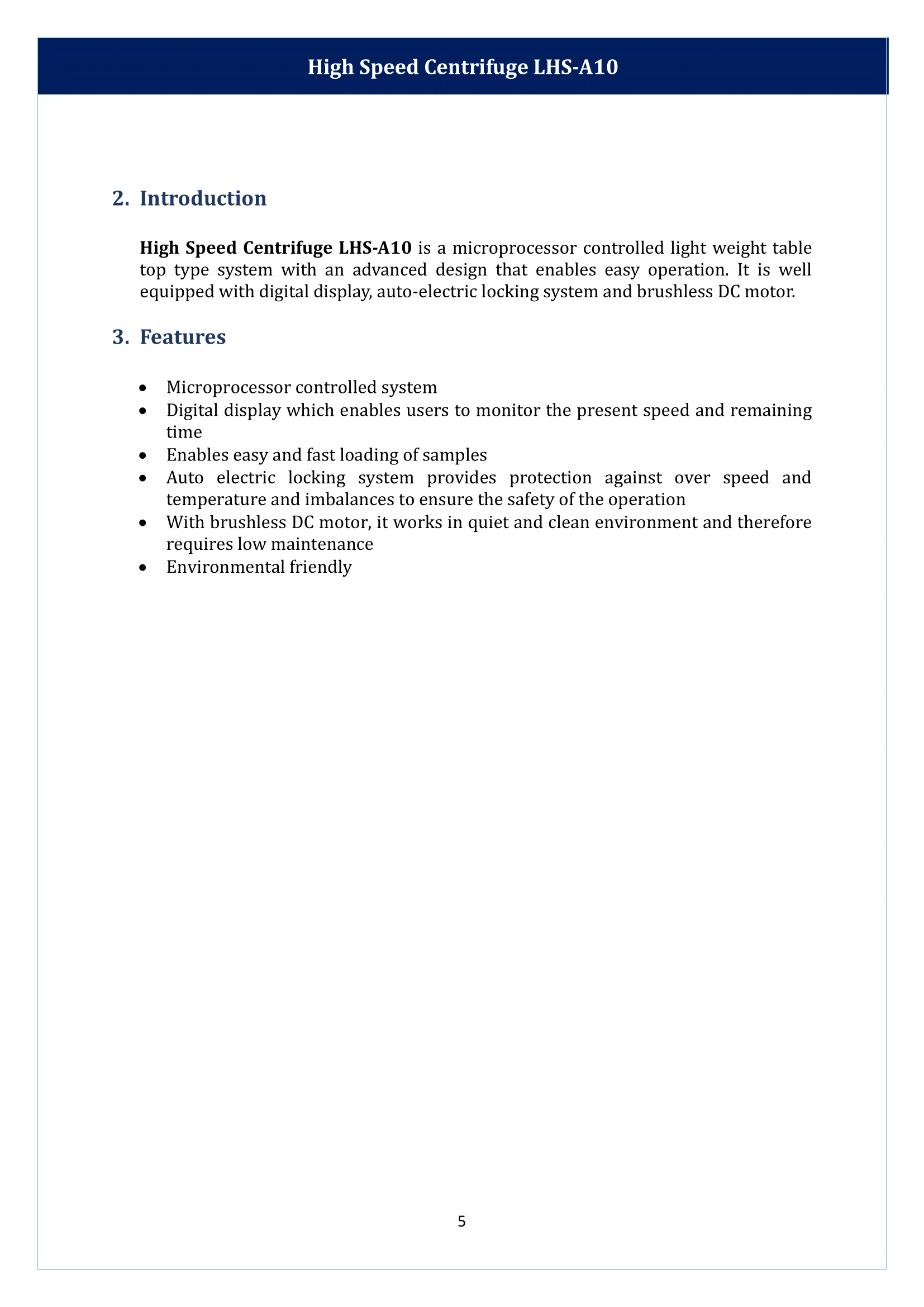 High Speed Centrifuge LHS-A10 Manual