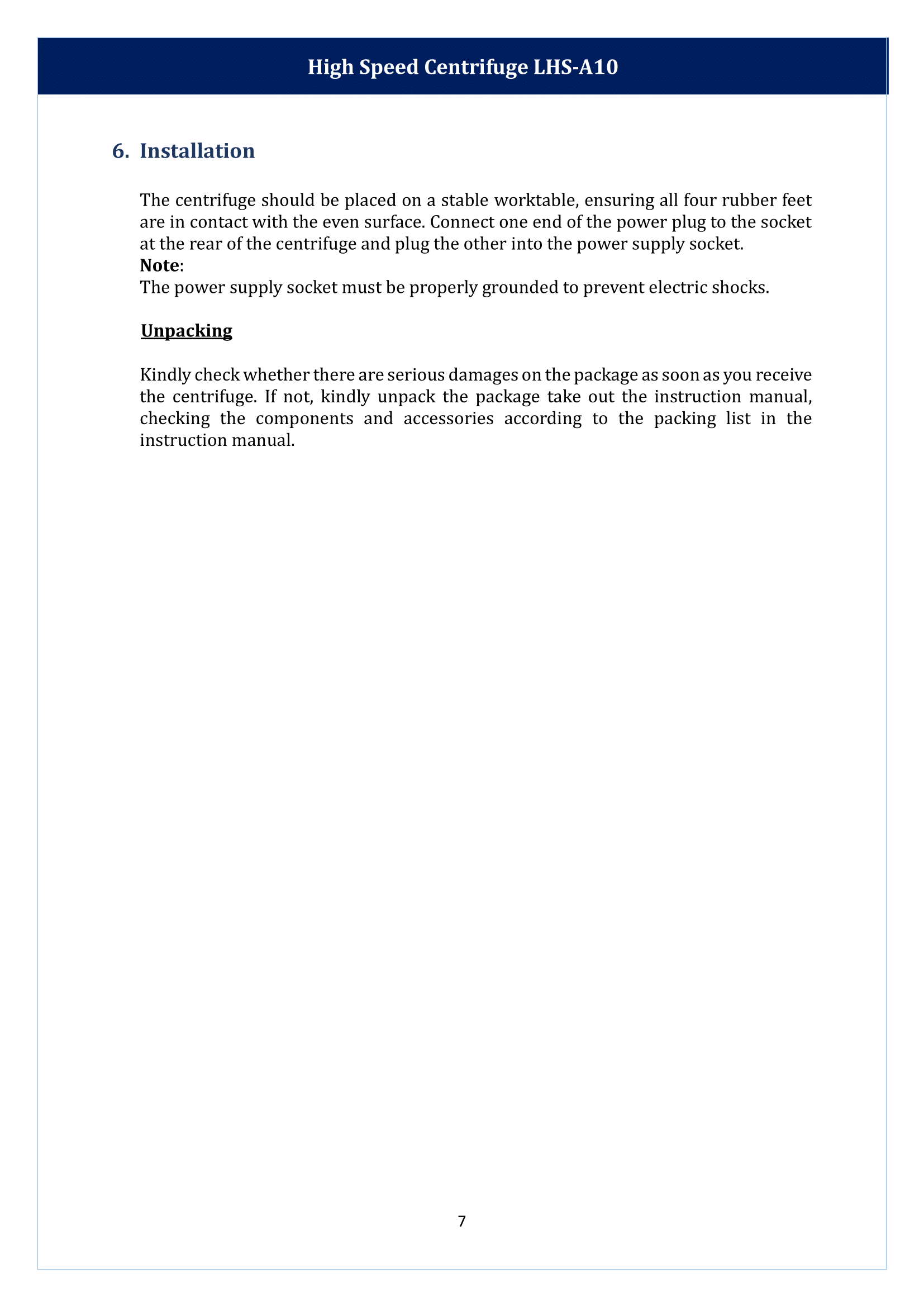 High Speed Centrifuge LHS-A10 Manual