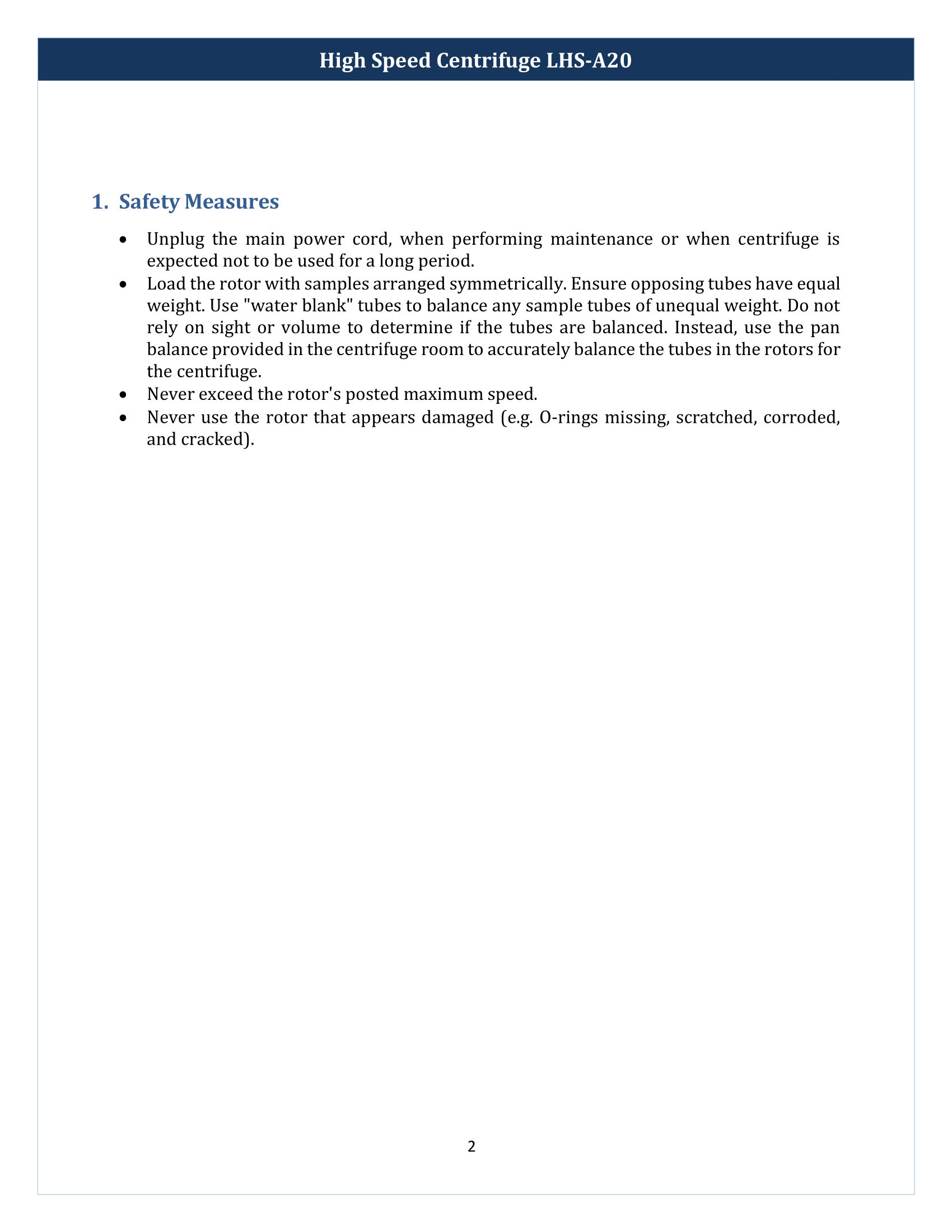High Speed Centrifuge LHS-A20 Manual
