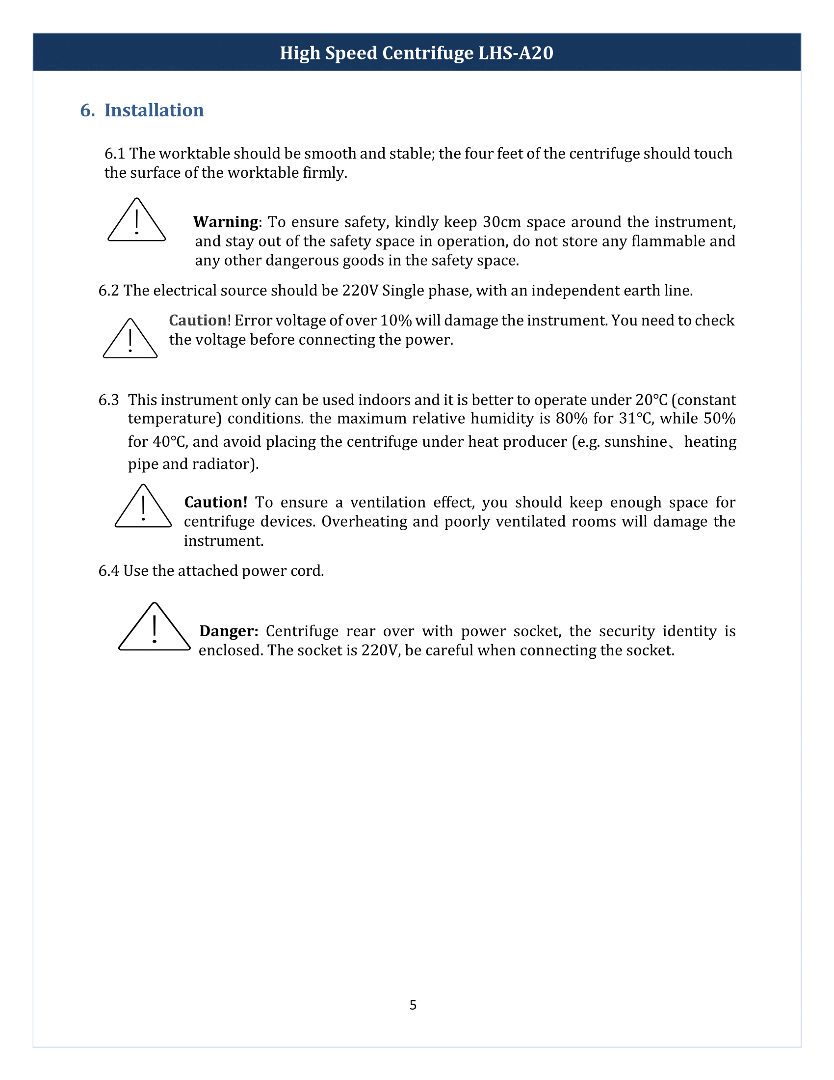 High Speed Centrifuge LHS-A20 Manual