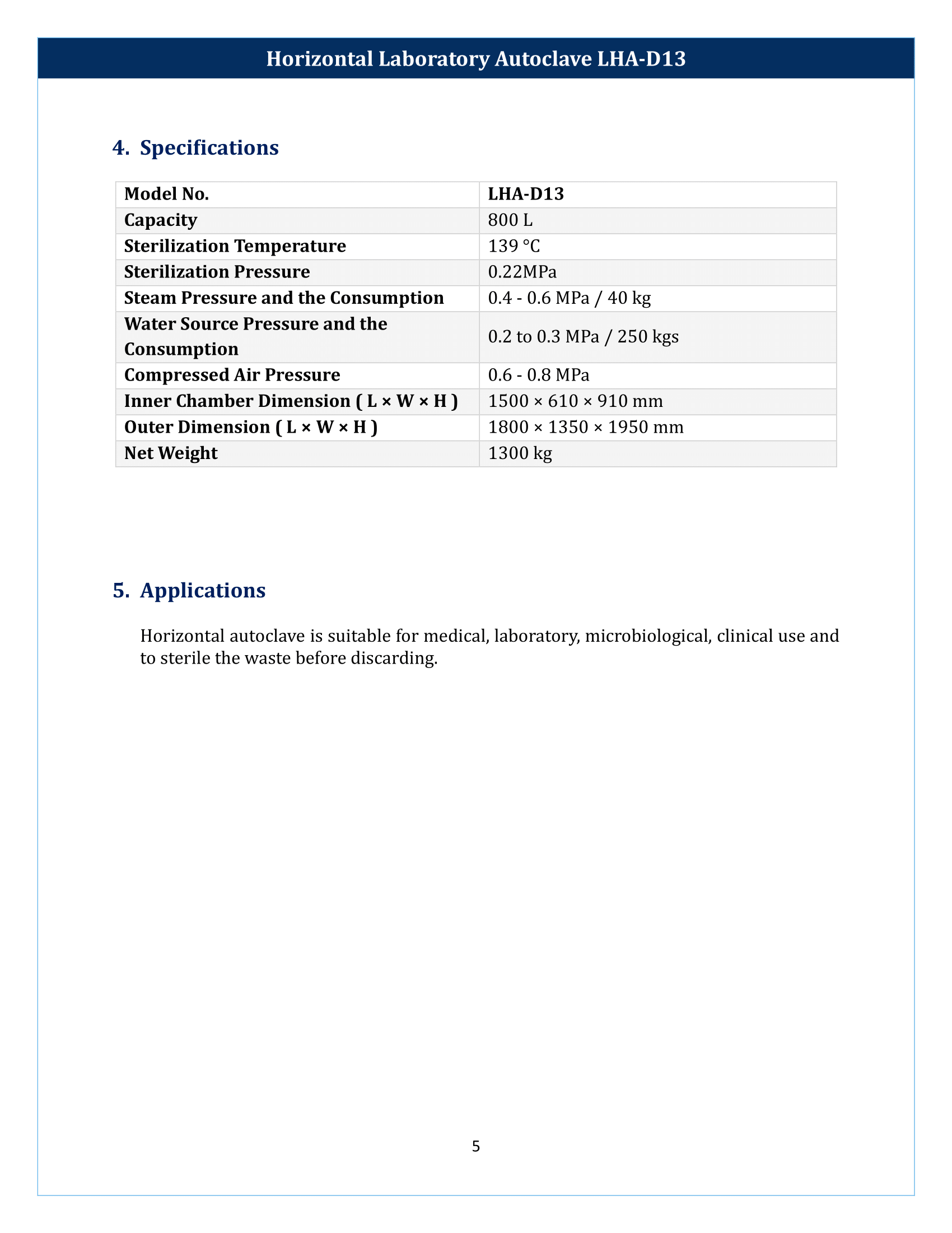 Horizontal Laboratory Autoclave LHA-D13 Manual