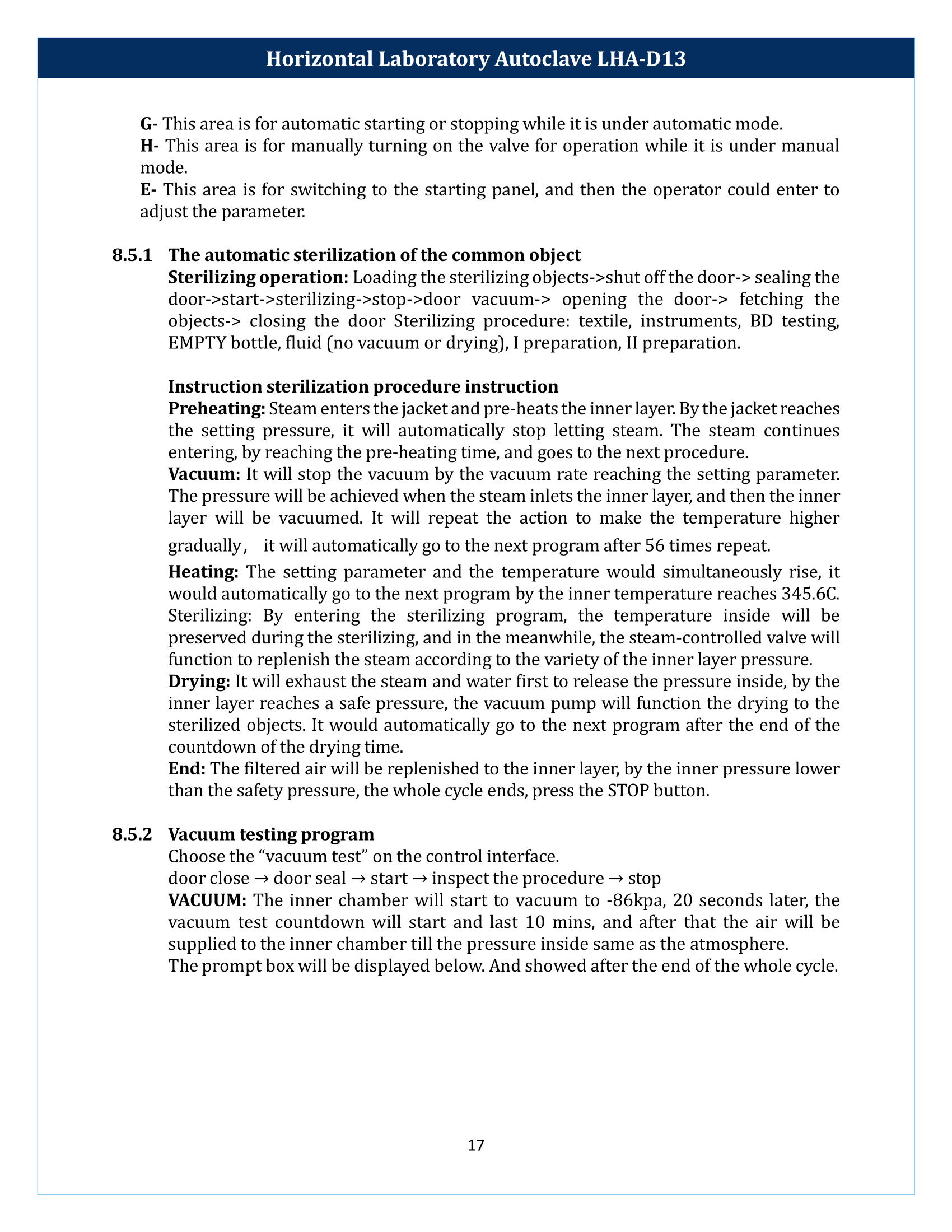 Horizontal Laboratory Autoclave LHA-D13 Manual