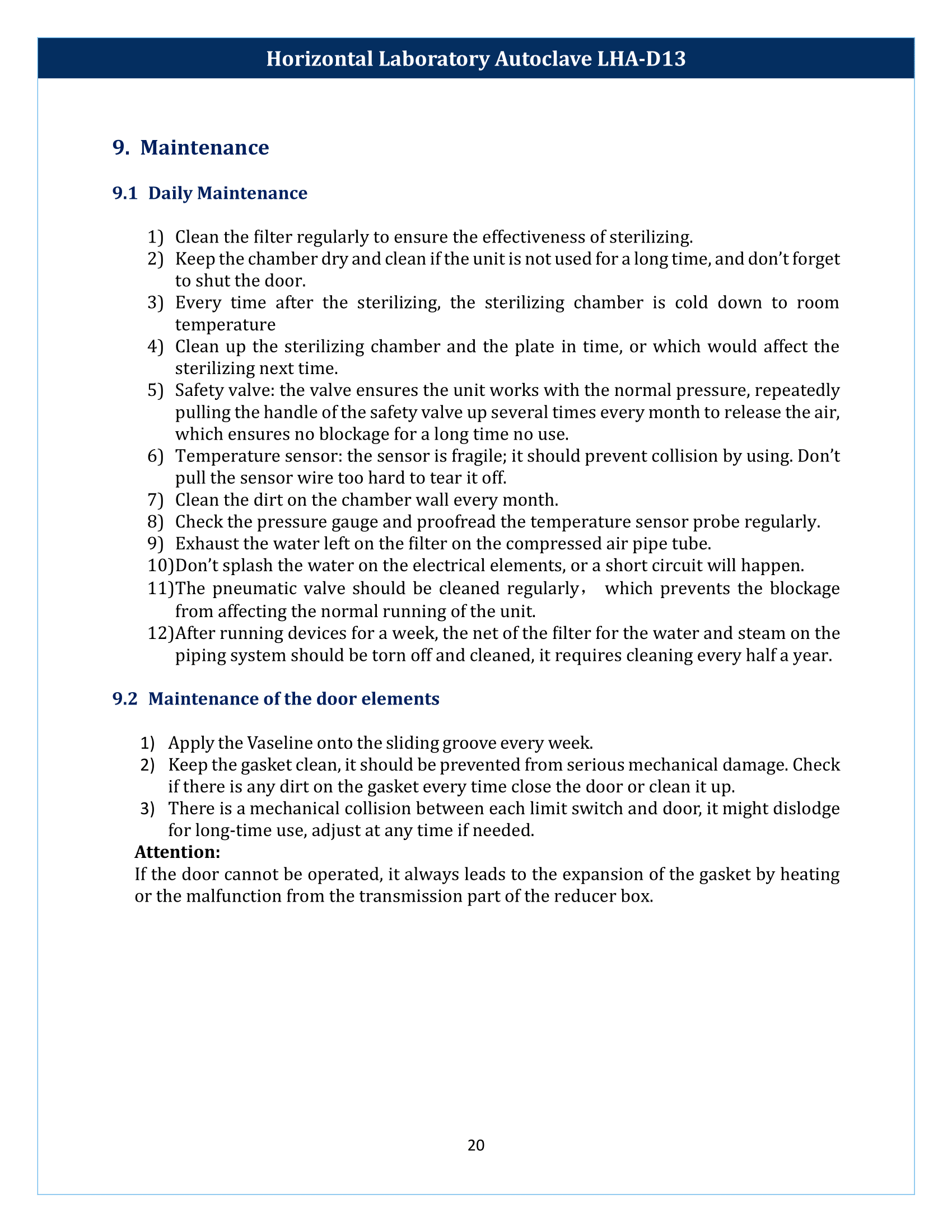 Horizontal Laboratory Autoclave LHA-D13 Manual