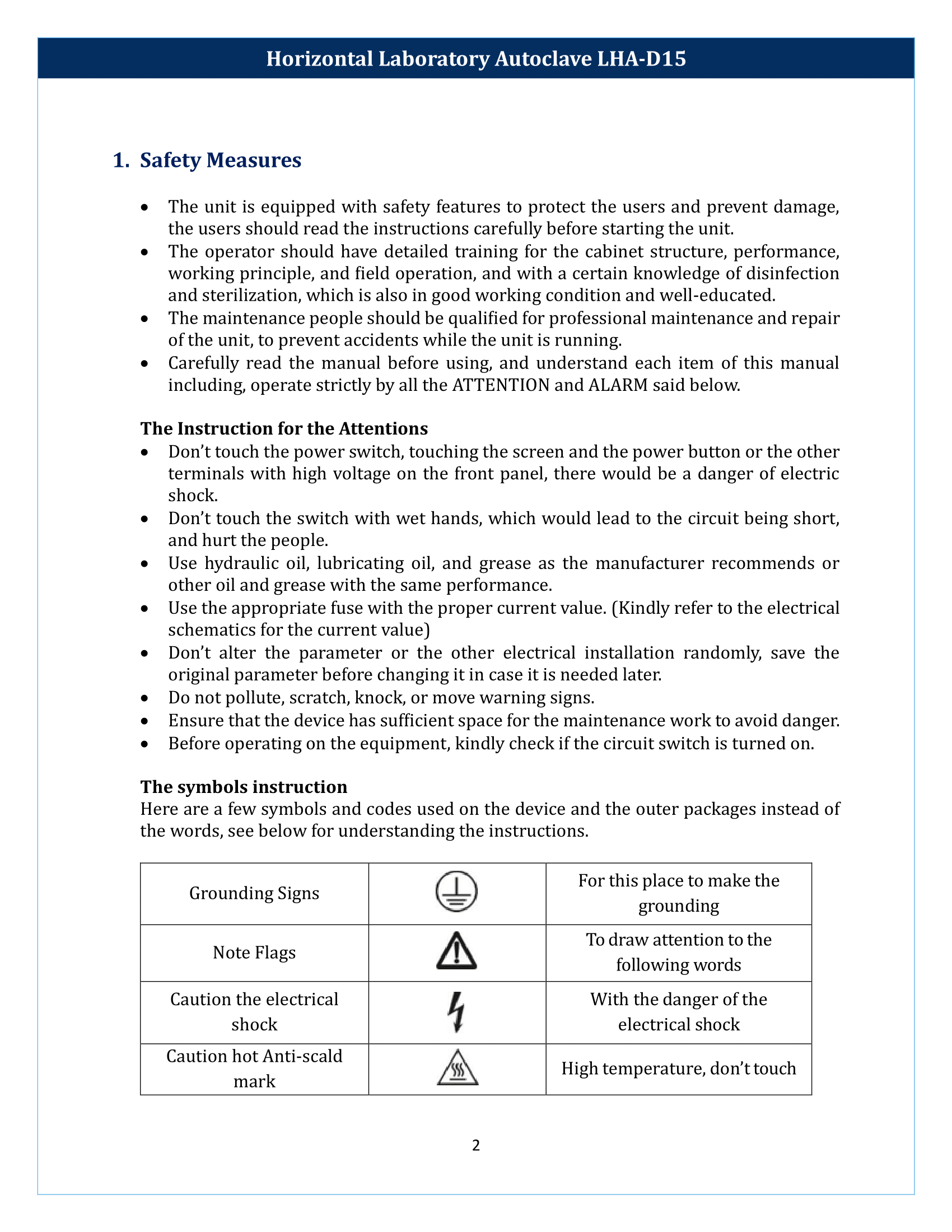 Horizontal Laboratory Autoclave LHA-D15 Manual