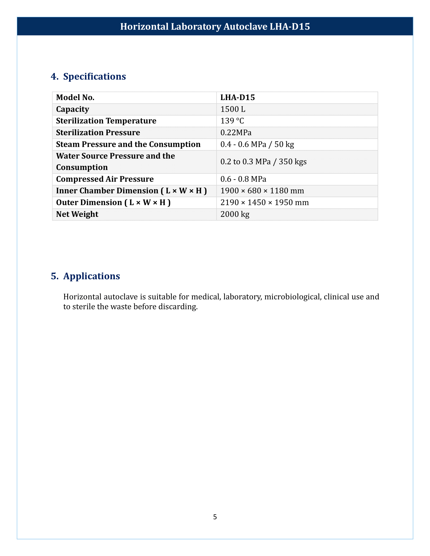 Horizontal Laboratory Autoclave LHA-D15 Manual