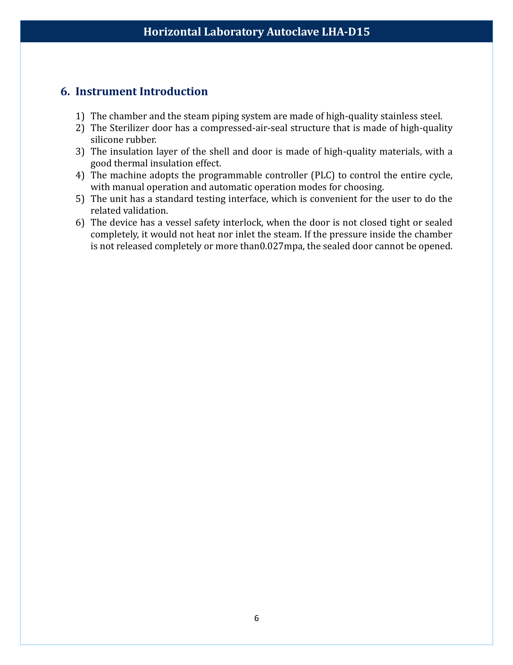 Horizontal Laboratory Autoclave LHA-D15 Manual