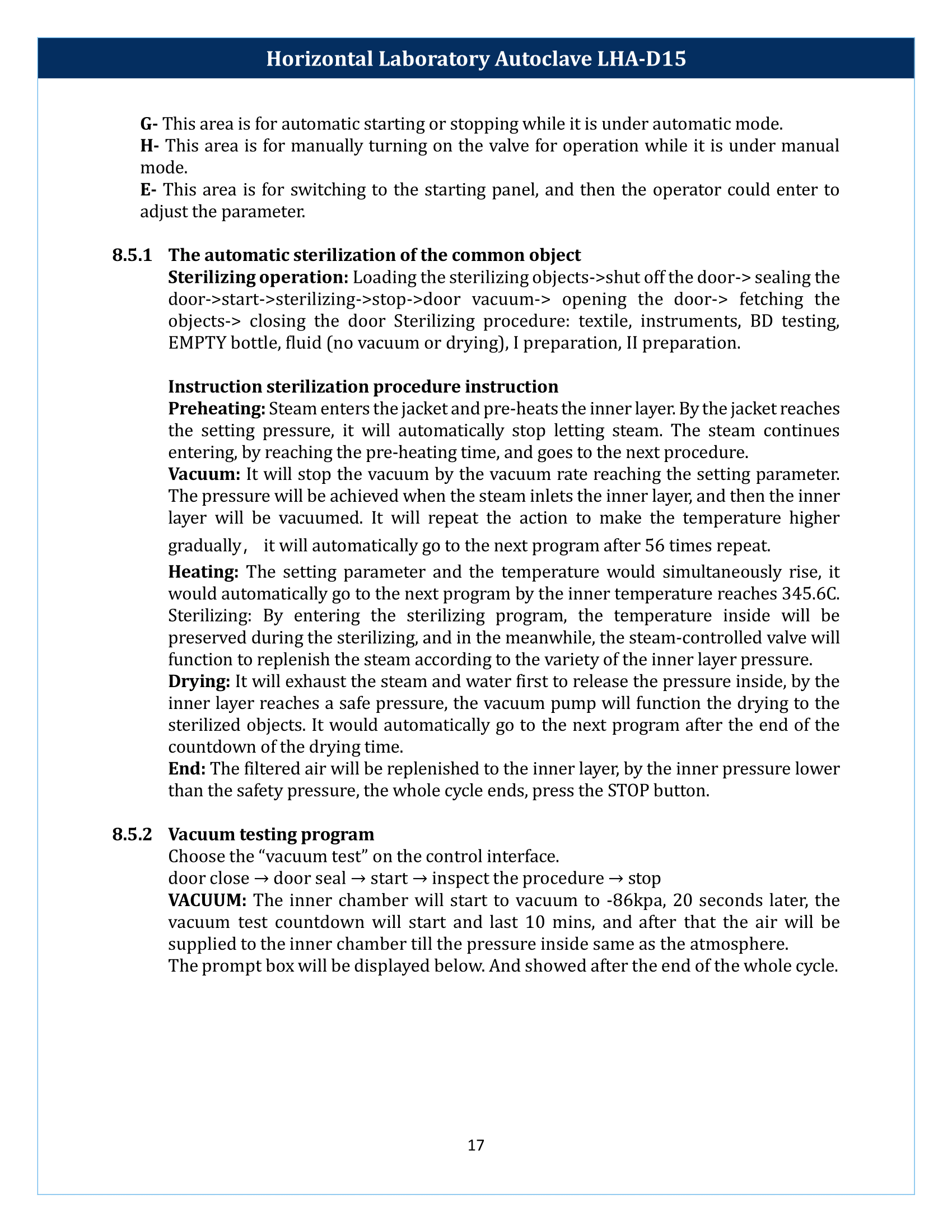 Horizontal Laboratory Autoclave LHA-D15 Manual
