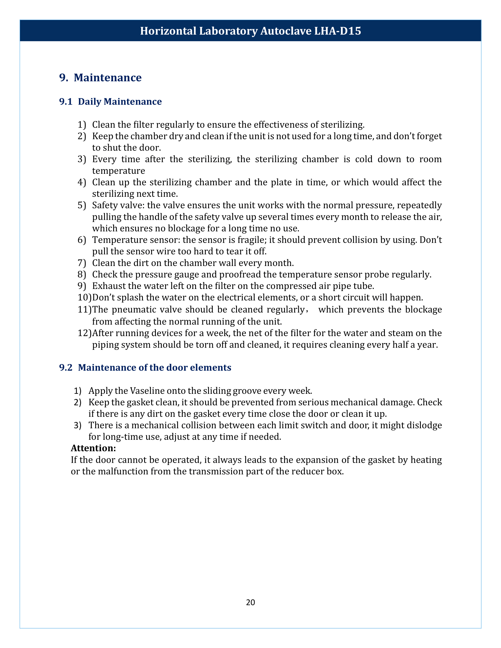 Horizontal Laboratory Autoclave LHA-D15 Manual