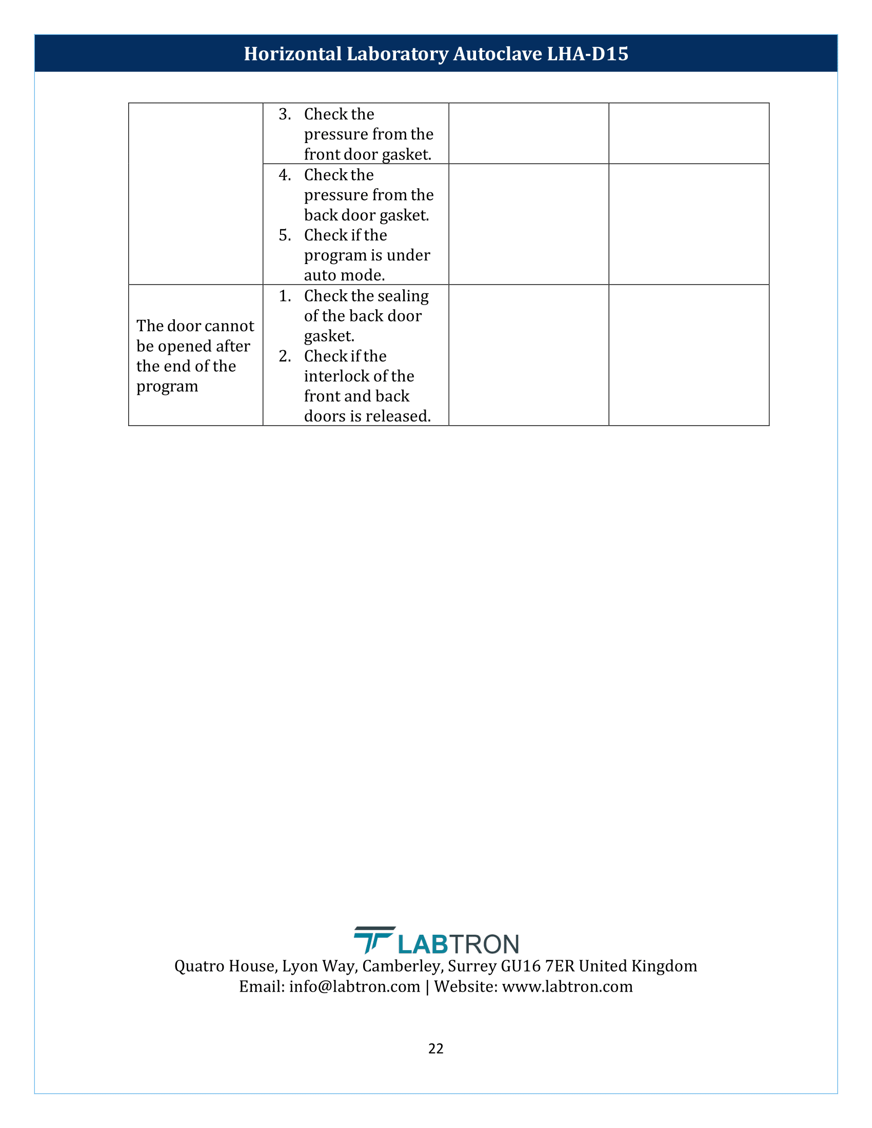 Horizontal Laboratory Autoclave LHA-D15 Manual