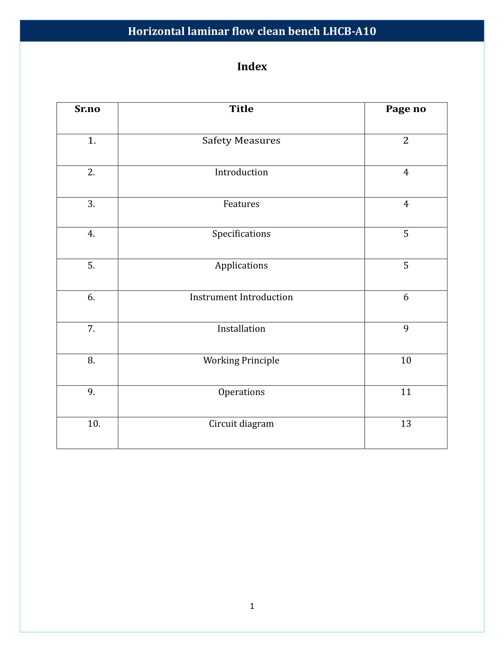 Horizontal laminar flow clean bench LHCB-A10 Manual