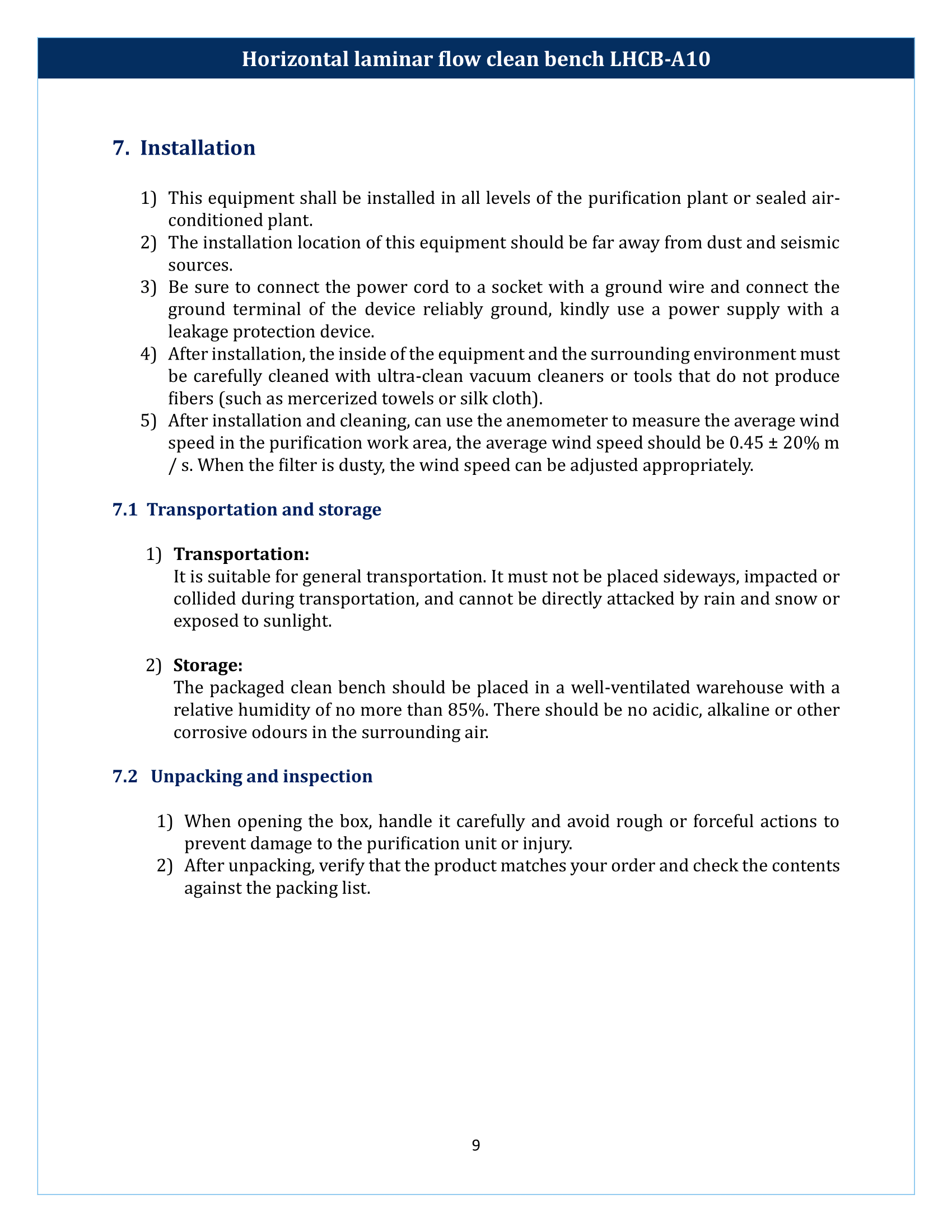 Horizontal laminar flow clean bench LHCB-A10 Manual