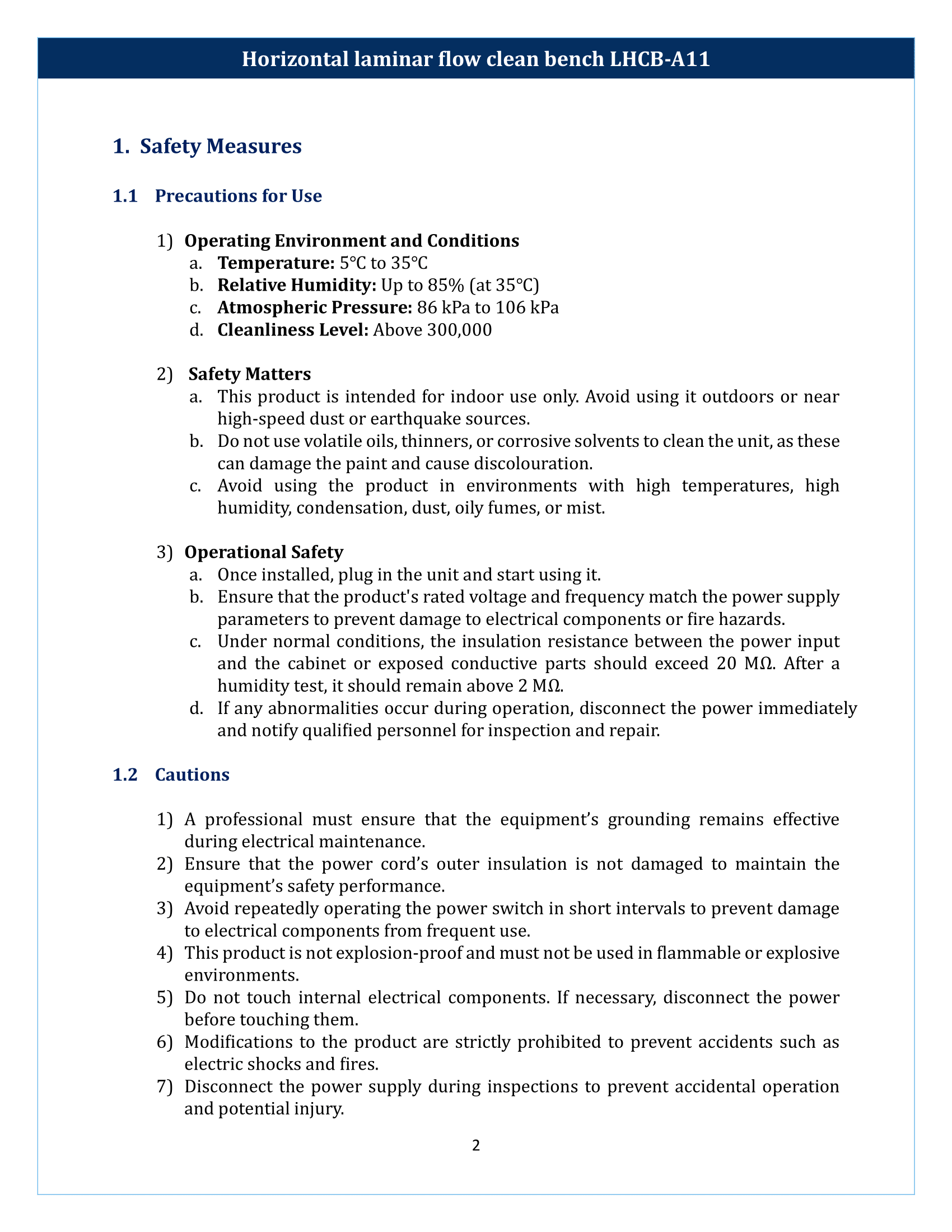 Horizontal laminar flow clean bench LHCB-A11 Manual