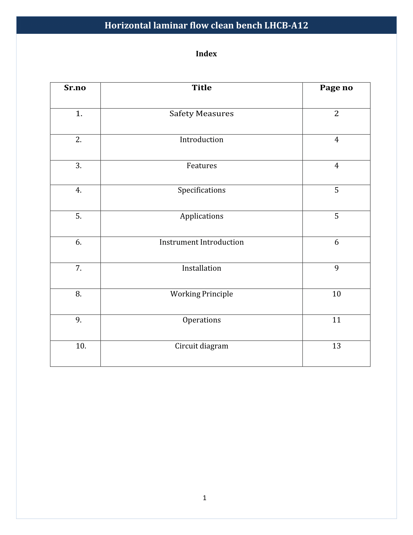 Horizontal laminar flow clean bench LHCB-A12 Manual
