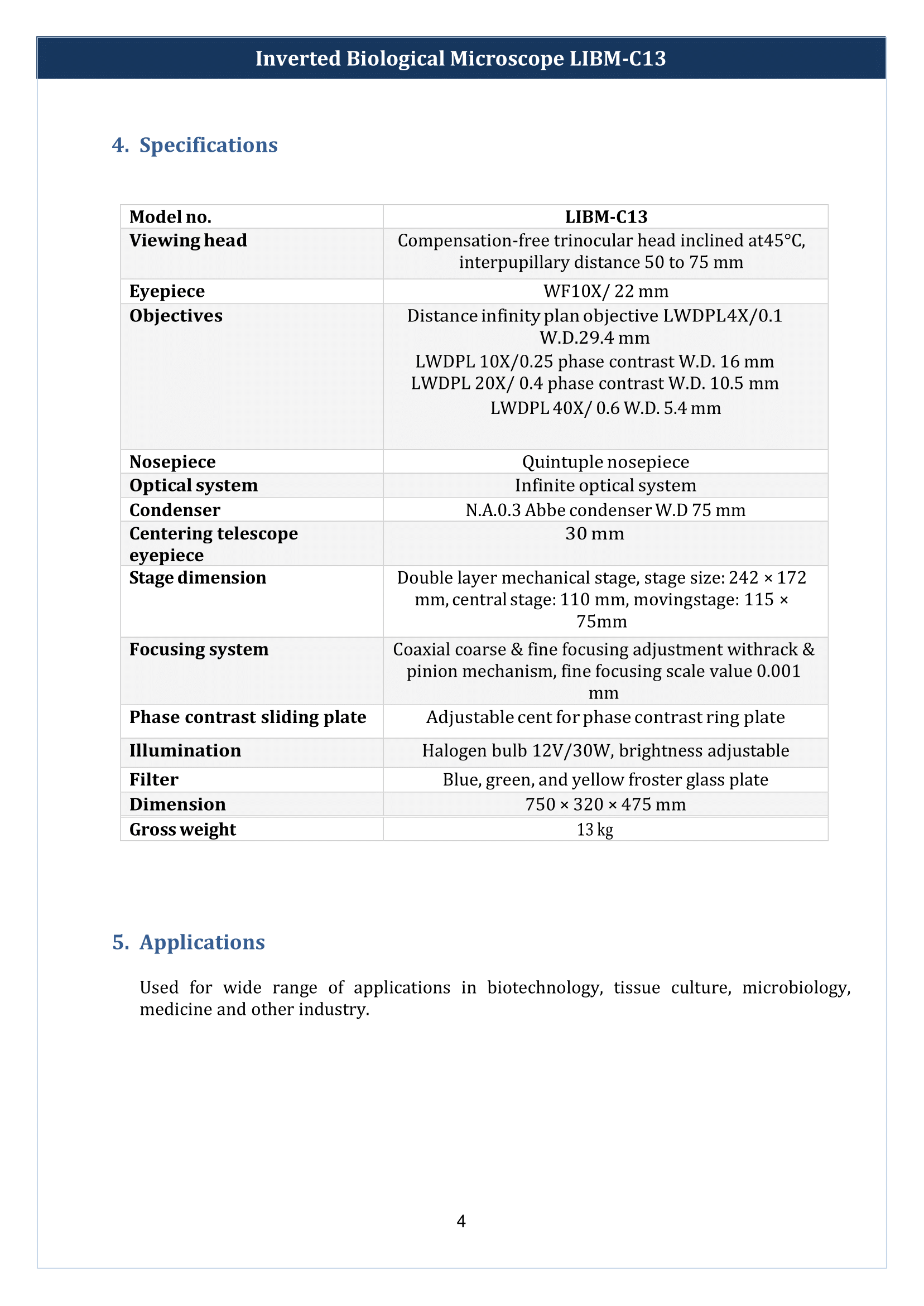 Inverted Biological Microscope LIBM-C13 Manual