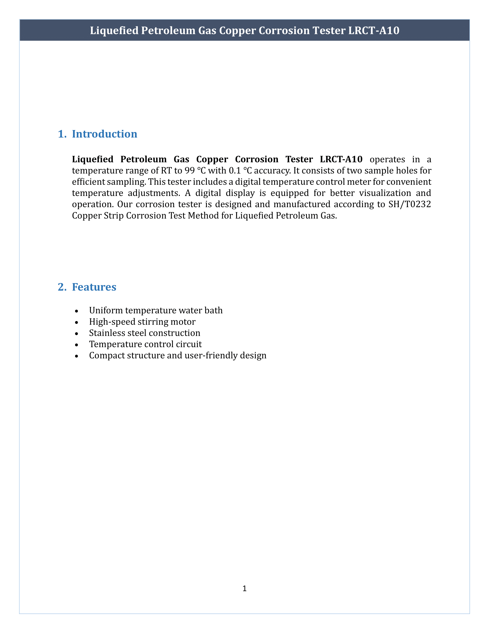 Liquefied Petroleum Gas Copper Corrosion Tester LRCT-A10 Manual