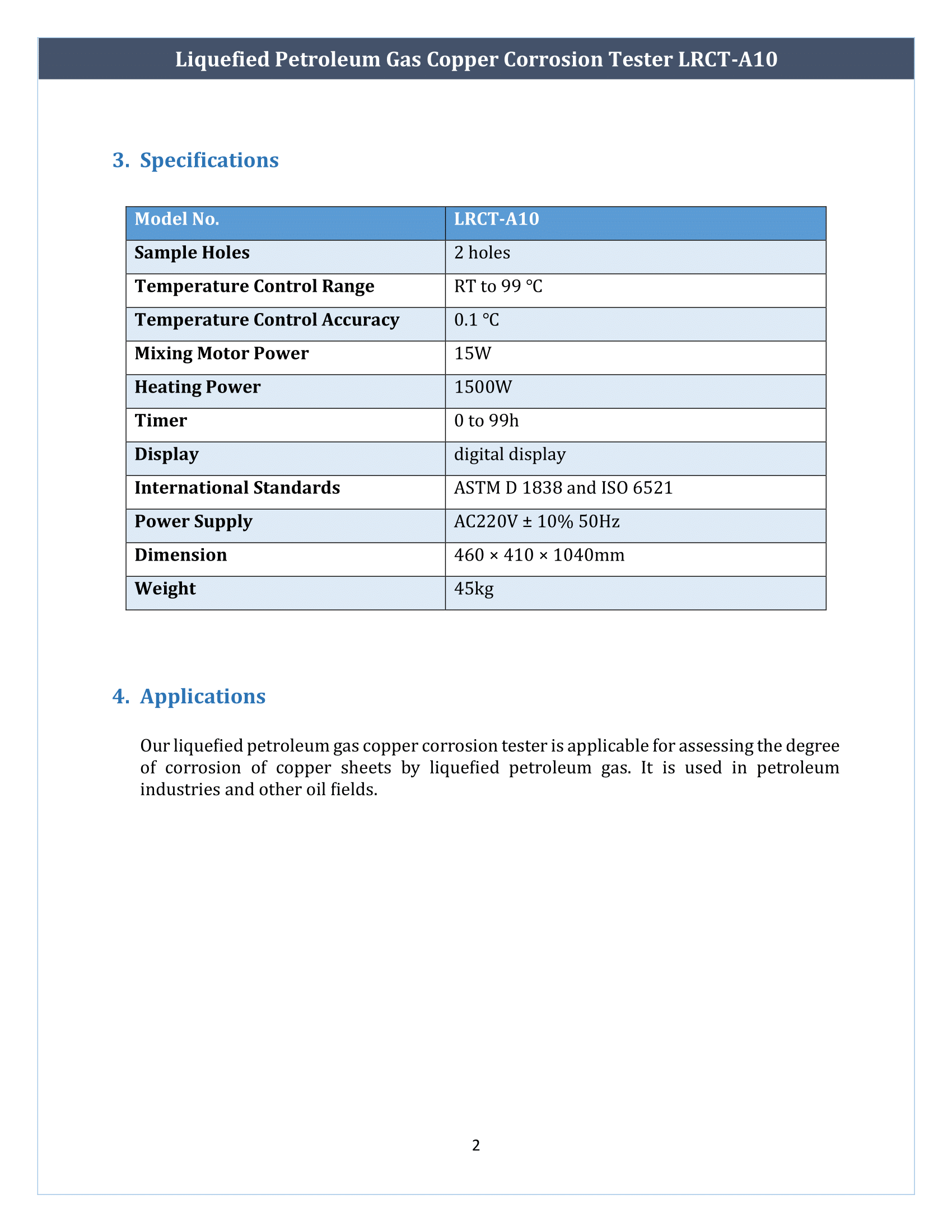 Liquefied Petroleum Gas Copper Corrosion Tester LRCT-A10 Manual