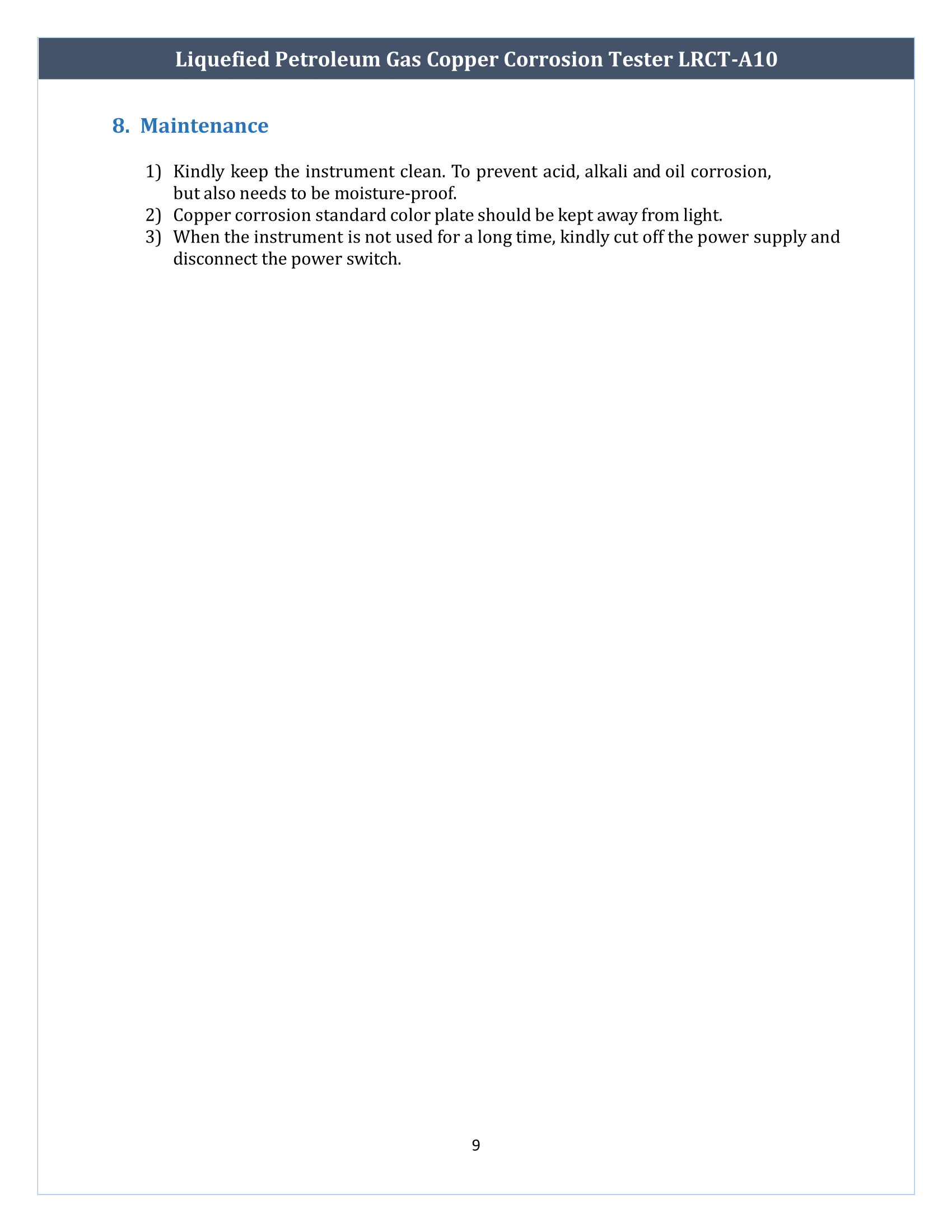 Liquefied Petroleum Gas Copper Corrosion Tester LRCT-A10 Manual