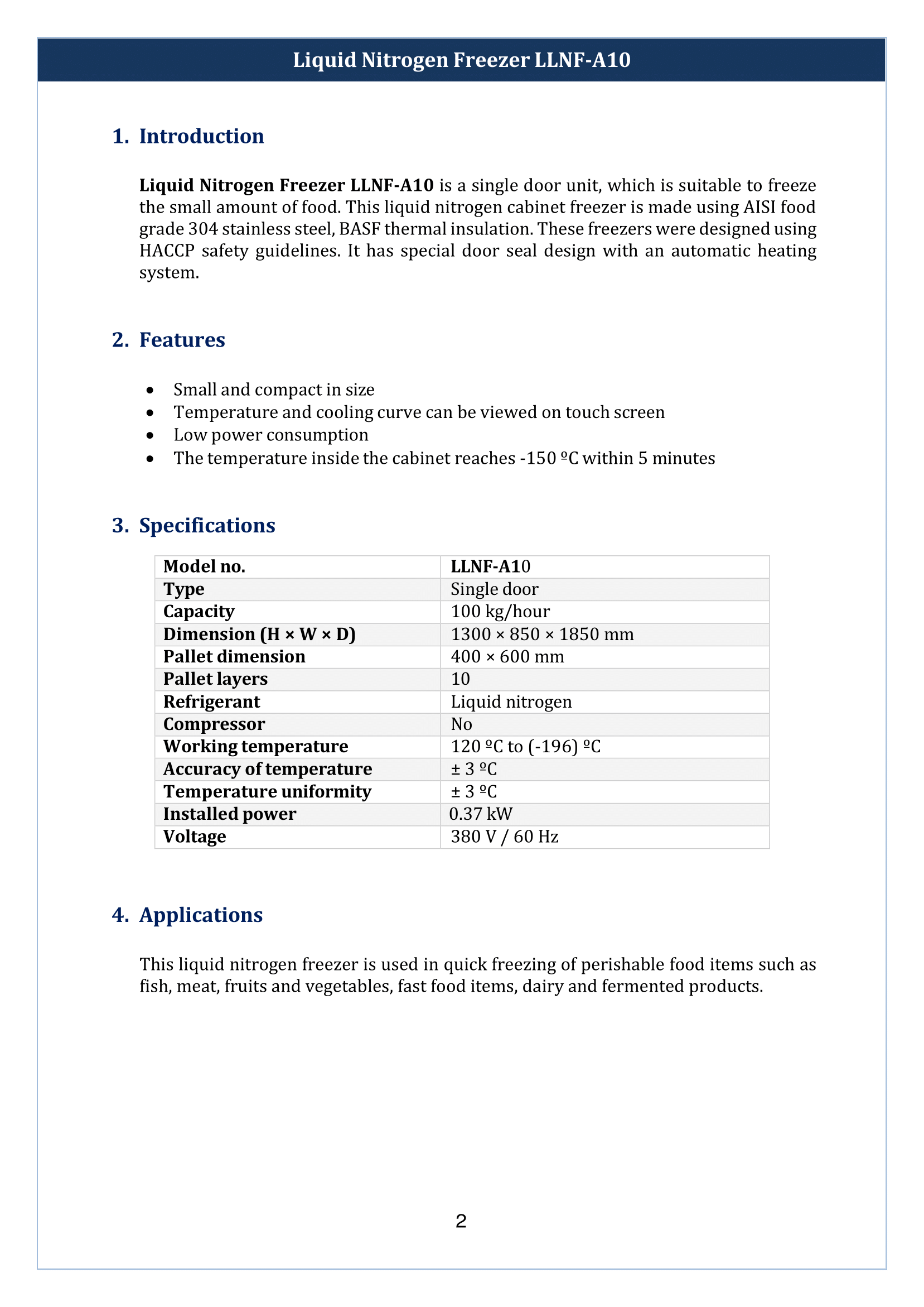 Liquid Nitrogen Freezer LLNF-A10 Manual
