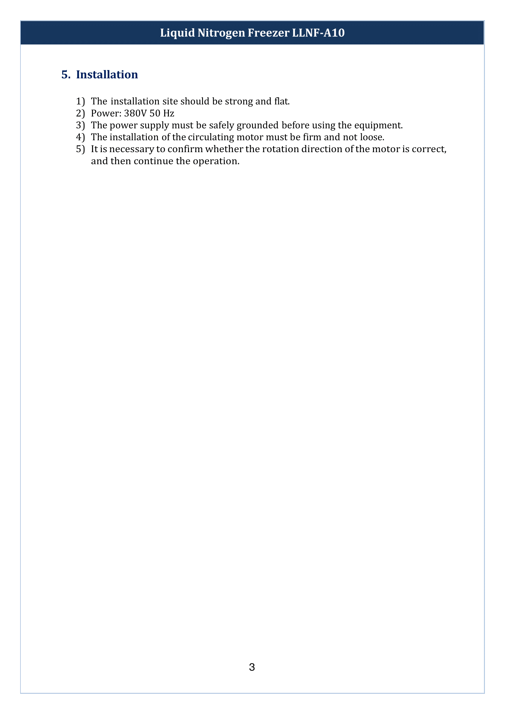 Liquid Nitrogen Freezer LLNF-A10 Manual