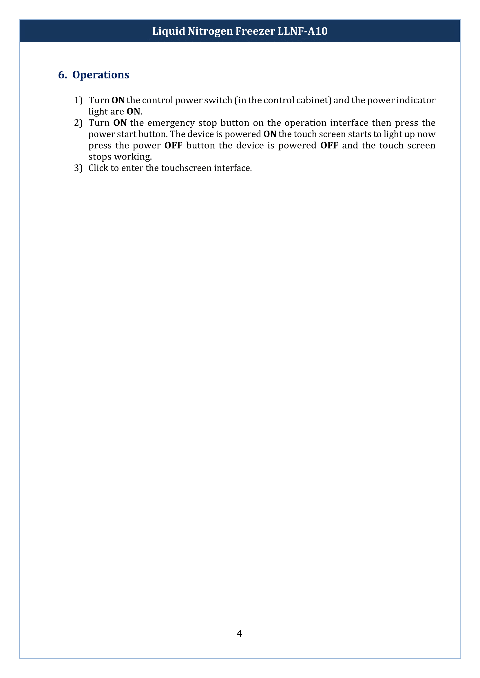 Liquid Nitrogen Freezer LLNF-A10 Manual
