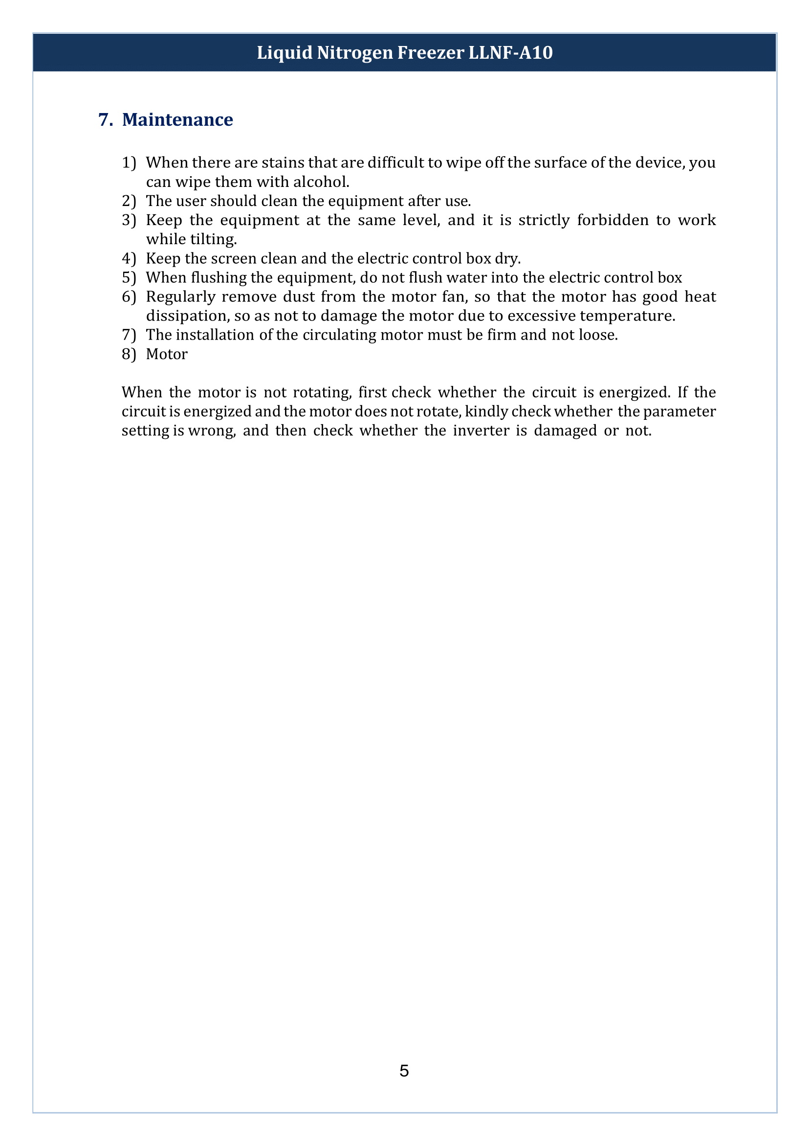 Liquid Nitrogen Freezer LLNF-A10 Manual
